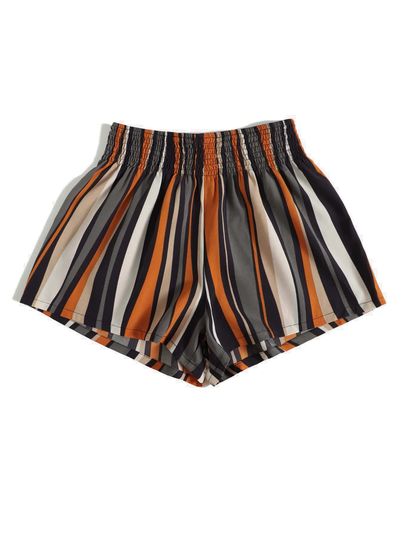 Romwe Women's High Waisted Wide Leg Shorts - Stretchy Shirred Elastic Waistband, Striped Floral Print, Boho Style Summer Shorts for Beach, Vacation & Casual Outfits