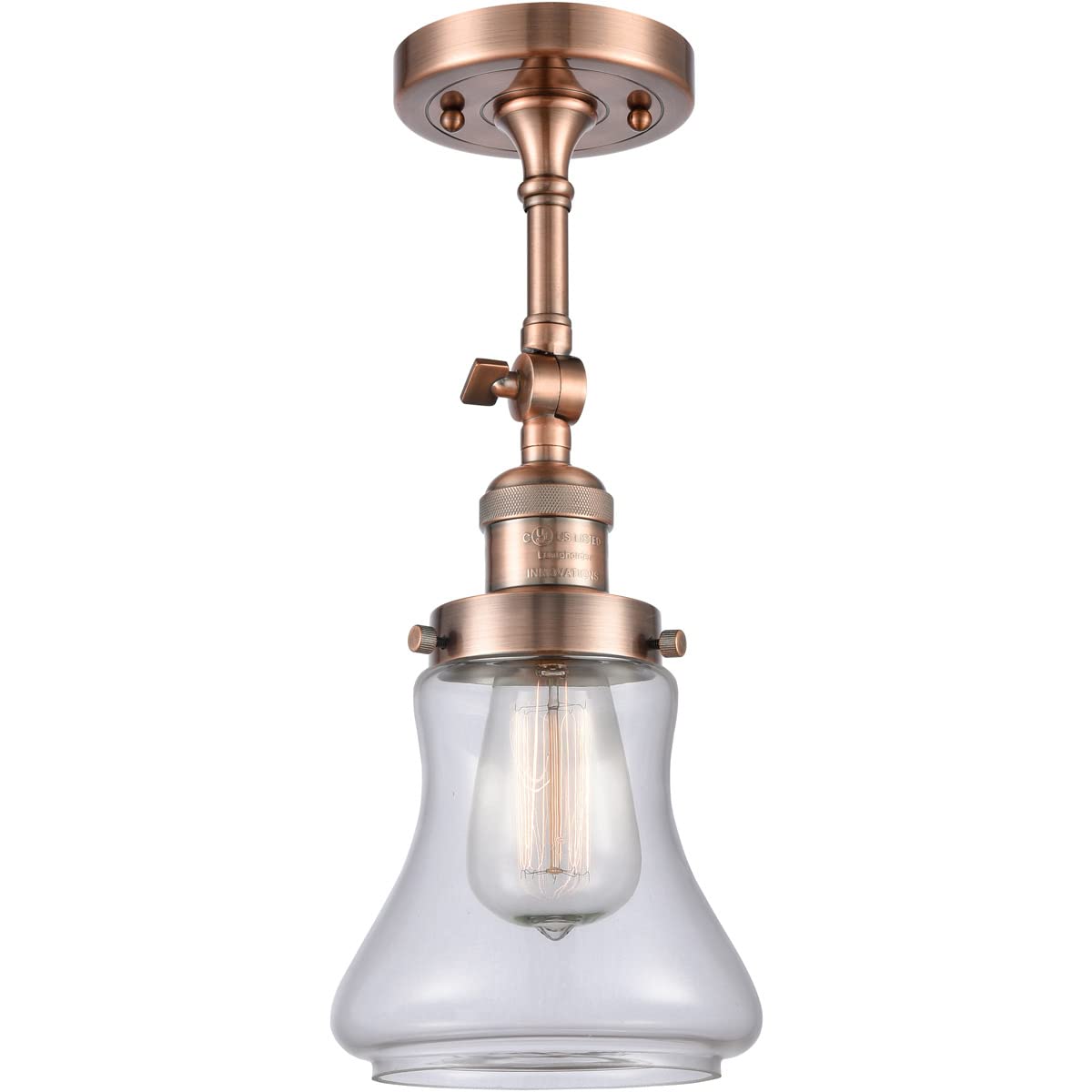 Innovations 201F-AC-G192-LED Semi-Flush Mount Ceiling Light Fixture - Antique Copper Finish, Energy Efficient LED Lighting for Bedroom, Living Room & Hallway