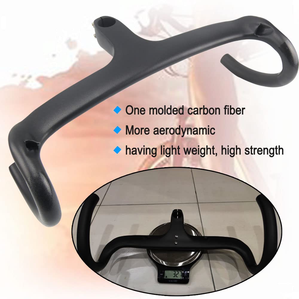 Carbon Fiber Road Bike Handlebars - Lightweight Aero Integrated Handlebar with Stem (40/42/44cm) | UD Matte Finish for Racing & Endurance Cycling | Perfect for Road Bikes & Triathlon Training