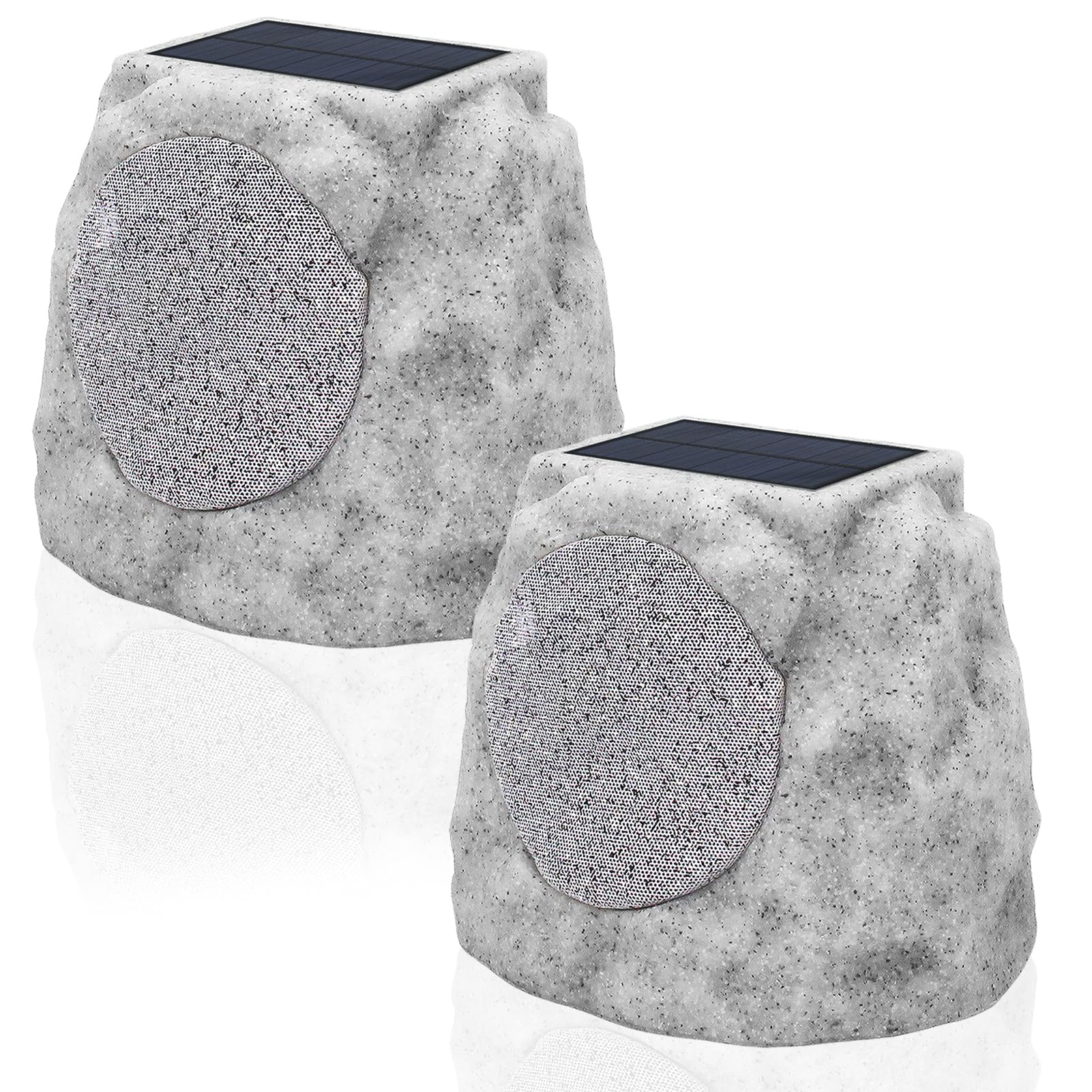 Outdoor Bluetooth Rock Speakers - Solar Powered, Waterproof, Wireless with RGB Lights & TWS Pairing - All Weather Resistant for Patio, Deck, Pool, Garden, BBQ (2-Pack) - Perfect for Outdoor Parties, Camping, and Backyard Entertainment