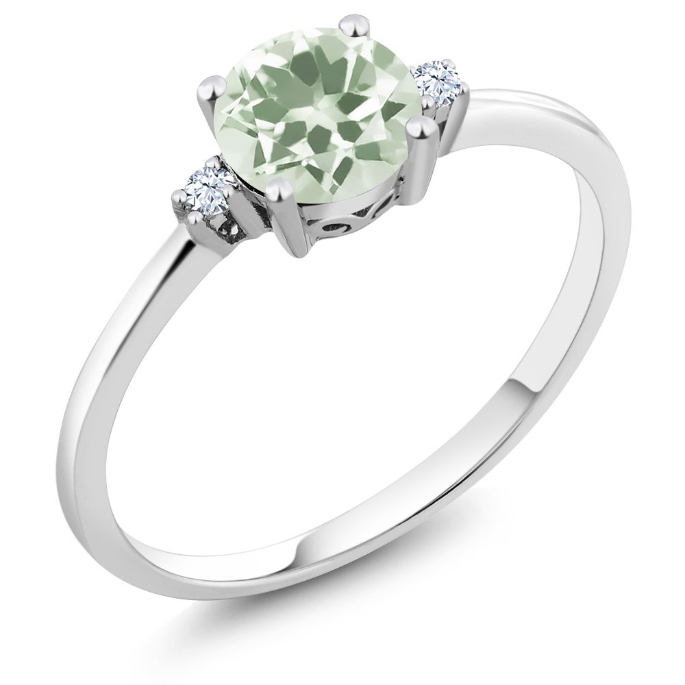 10K White Gold Prasiolite & Created Sapphire Solitaire Engagement Ring for Women - 0.98cttw Round 6mm, April & March Birthstone, Size 5-9 | Elegant Wedding Proposal, Anniversary Gift, Valentine's Day Jewelry