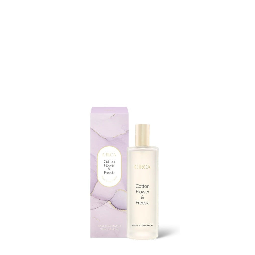 Circa Room & Linen Spray 120ml - Cottonflower & Freesia Scented Air Freshener for Home, Bedroom, and Bathroom | Relaxing Aromatherapy & Fabric Refresher