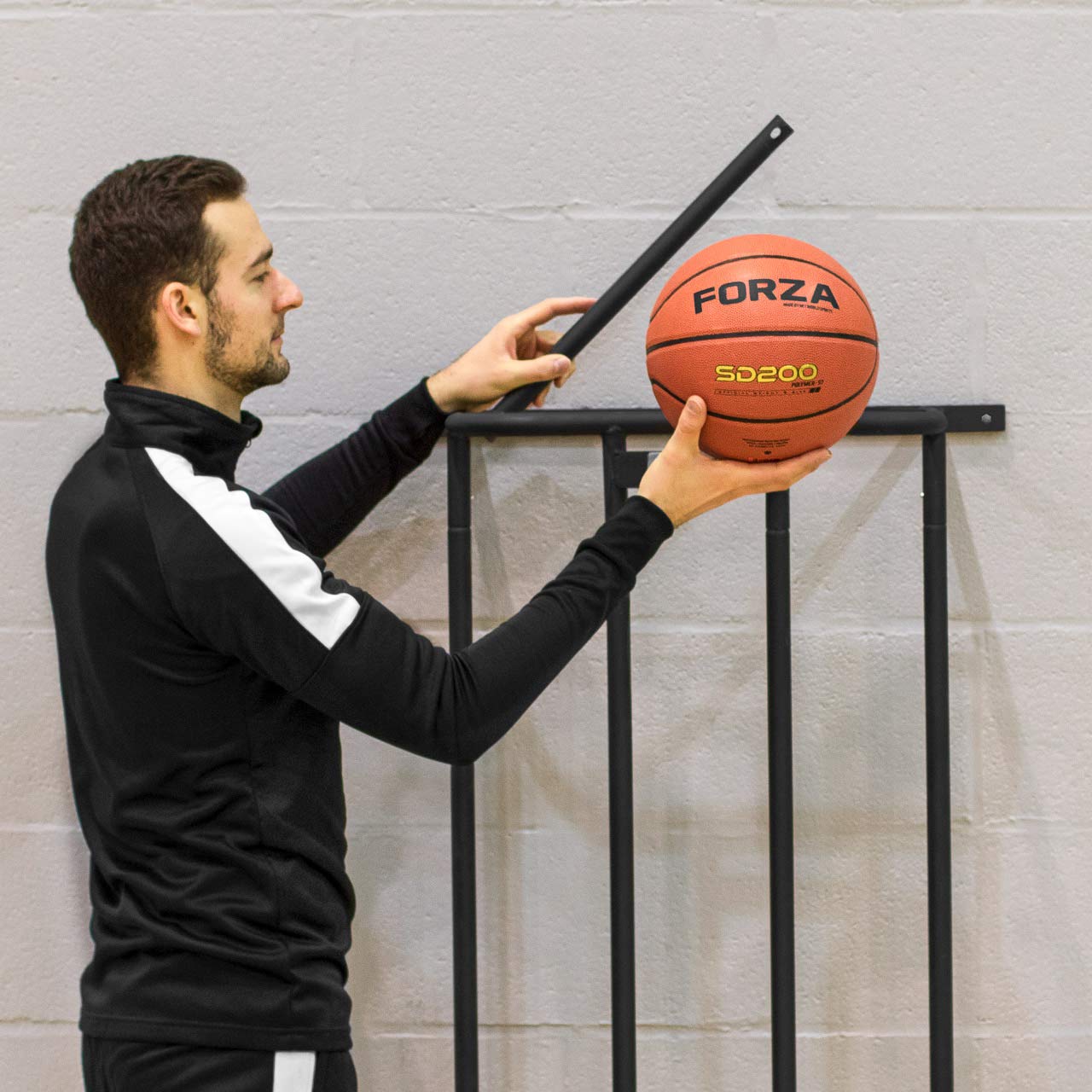FORZA Wall Mounted Sports Ball Holder - Vertical Basketball & Soccer Ball Storage Rack for Garage (6 Ball Capacity) - Perfect for Organizing Sports Equipment in Home Gym, Playroom or Garage