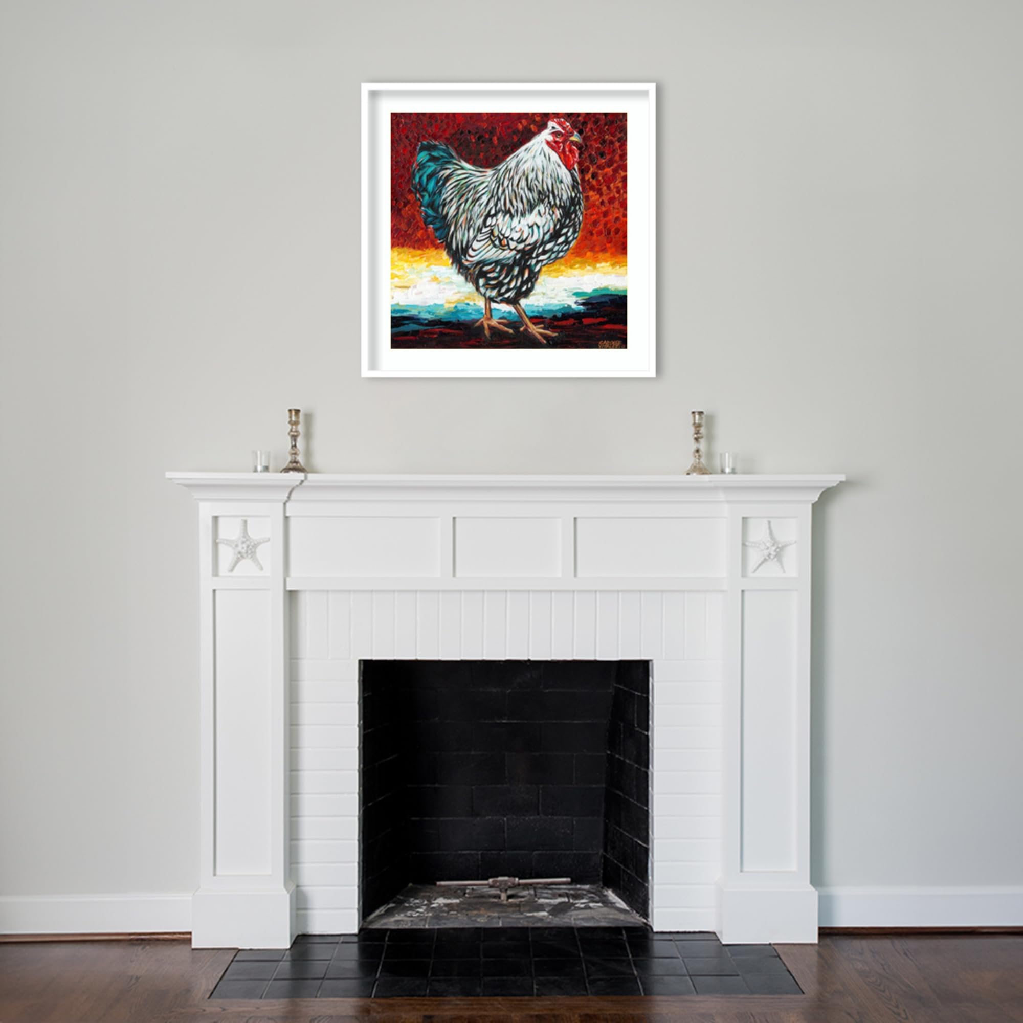 Amanti Art Framed Wall Art Print 33x33 - Fancy Chicken Painting by Carolee Vitaletti | Farm Animal Wall Decor, Rustic Farmhouse Artwork | Large Poster for Living Room, Bedroom, Kitchen & Bathroom | Perfect for Country Style Home Decor & Gift Giving