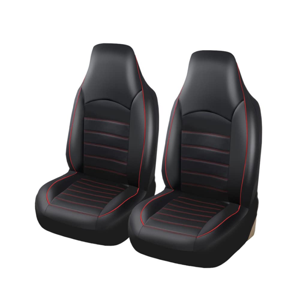 Premium PU Leather Car Seat Covers - Universal Fit for Most Cars, Trucks & SUVs | High Back Bucket Design with Red Trim | 2-Piece Set for All Seasons | Perfect for Daily Commute, Road Trips & Vehicle Protection