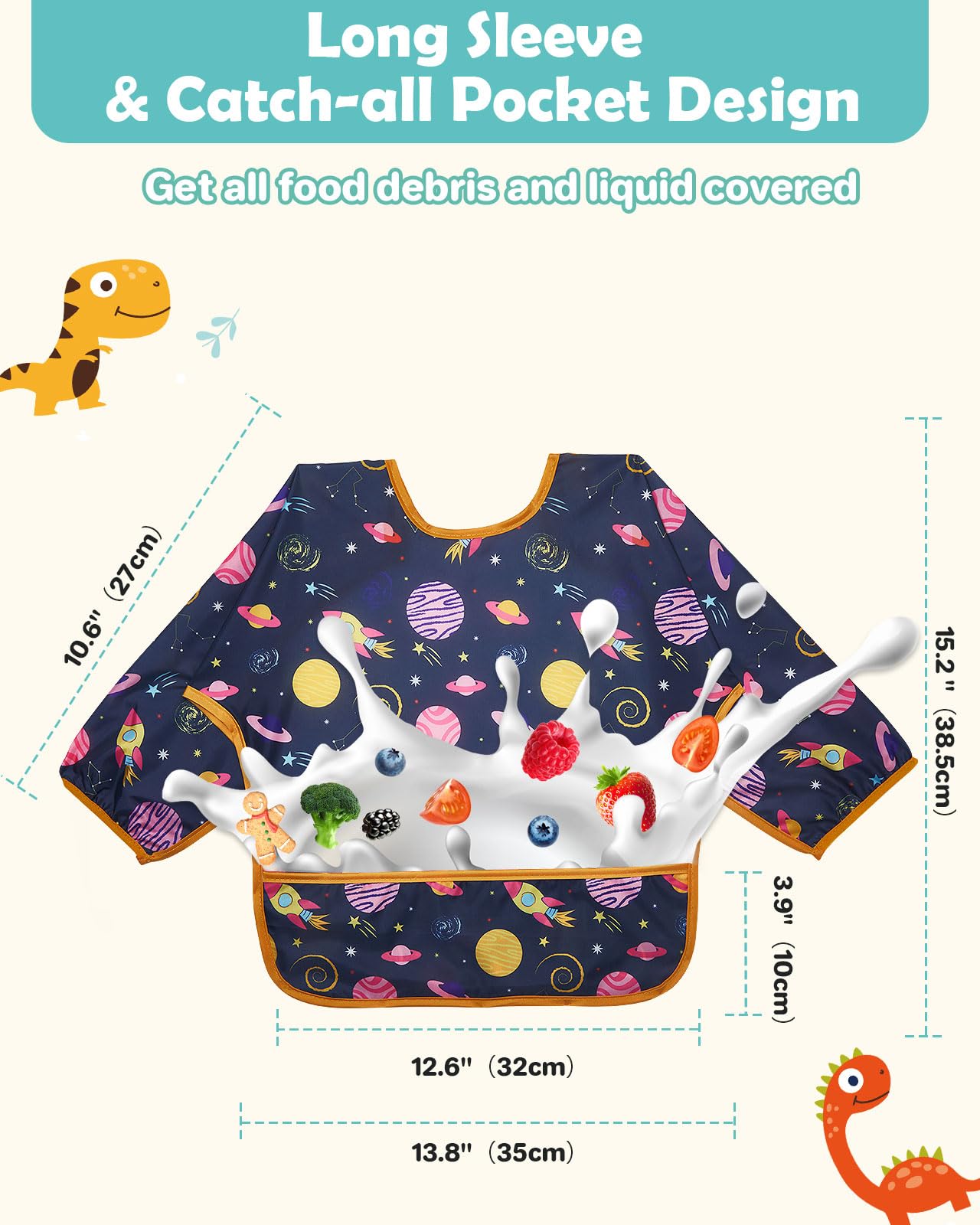 Lictin 3 Pack Baby Bibs for Boys & Girls - Waterproof Long Sleeve Toddler Bibs with Cute Designs - Perfect for Feeding, Mealtime & Messy Play