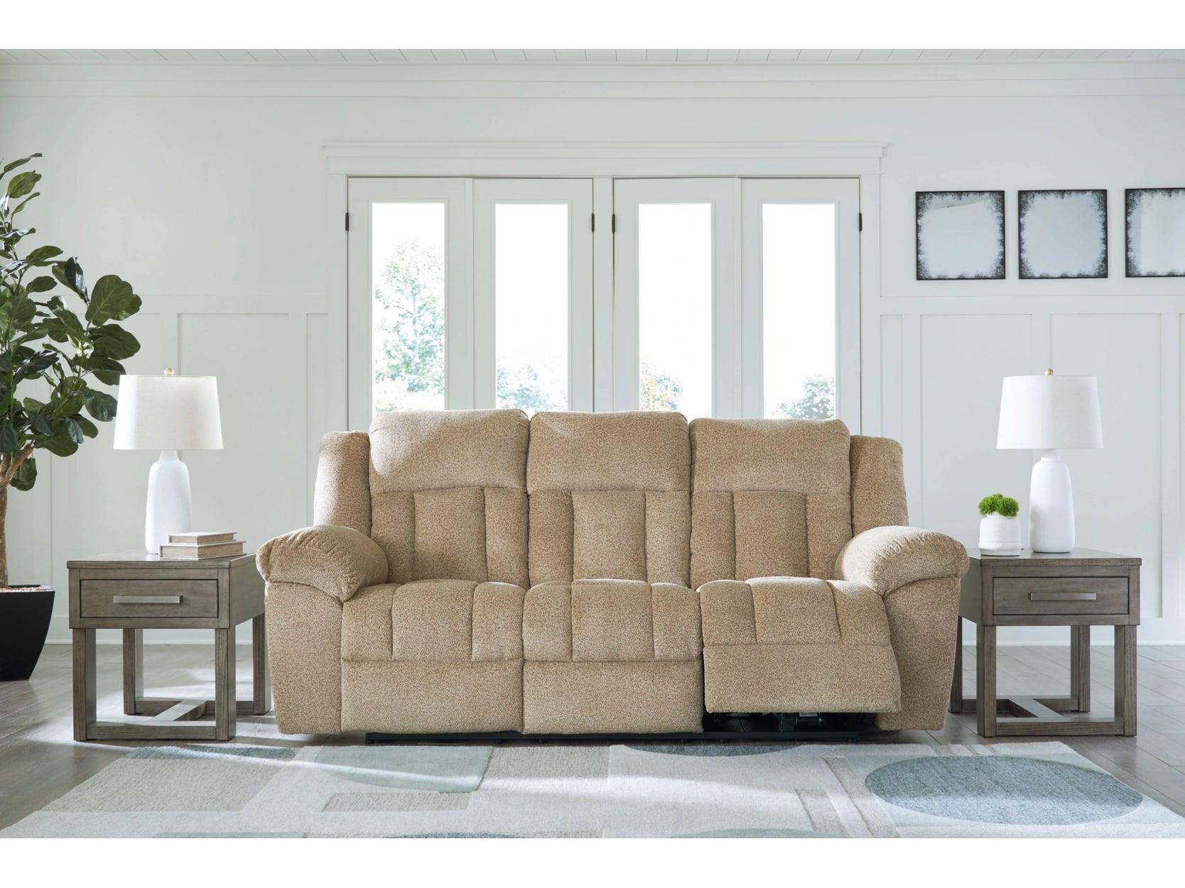 Comfortable Wheat-Colored Tip-Off Reclining Sofa - Modern Living Room Furniture for Relaxation & Entertainment
