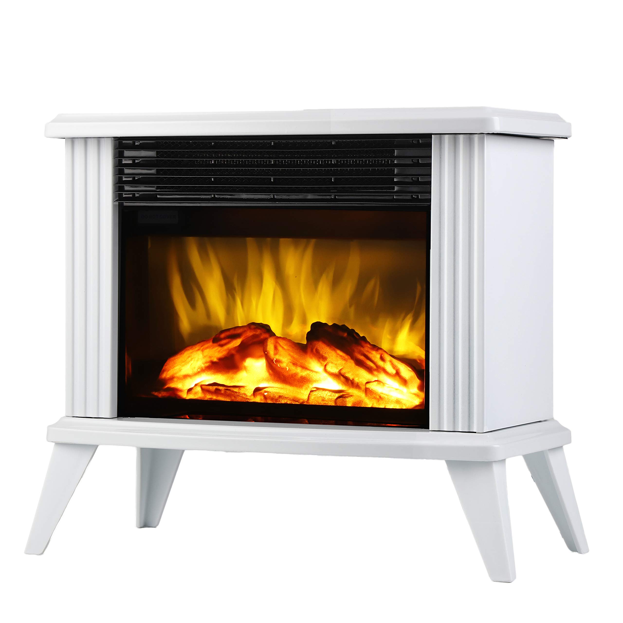 DONYER POWER Mini Electric Fireplace Heater - 14.8 Inch Portable Tabletop Heater with Realistic Flame Effect, White Metal Design - Perfect for Bedroom, Office, and Small Space Heating