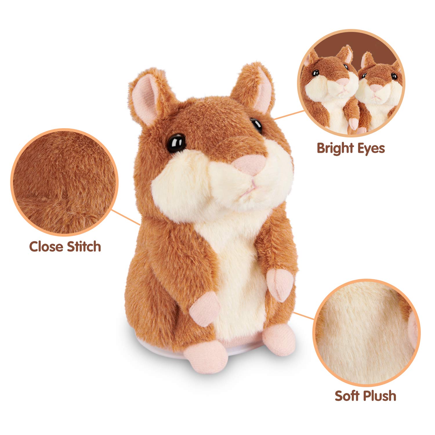 Interactive Talking Hamster Repeats What You Say - Cute Plush Repeating Toy for Kids Ages 2-8 | Fun Educational Learning Toy for Toddlers & Preschoolers | Perfect Birthday Gift for Boys & Girls (Brown) - Great for Playtime, Learning & Bedtime Cuddles