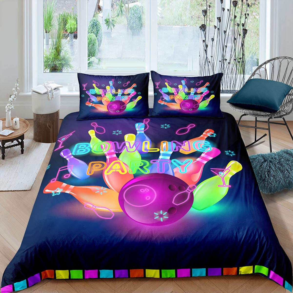 ZZXHG King Size Bowling Themed Duvet Cover Set for Kids - Soft Microfiber Comforter Cover with Zipper Closure & 2 Pillow Shams (104