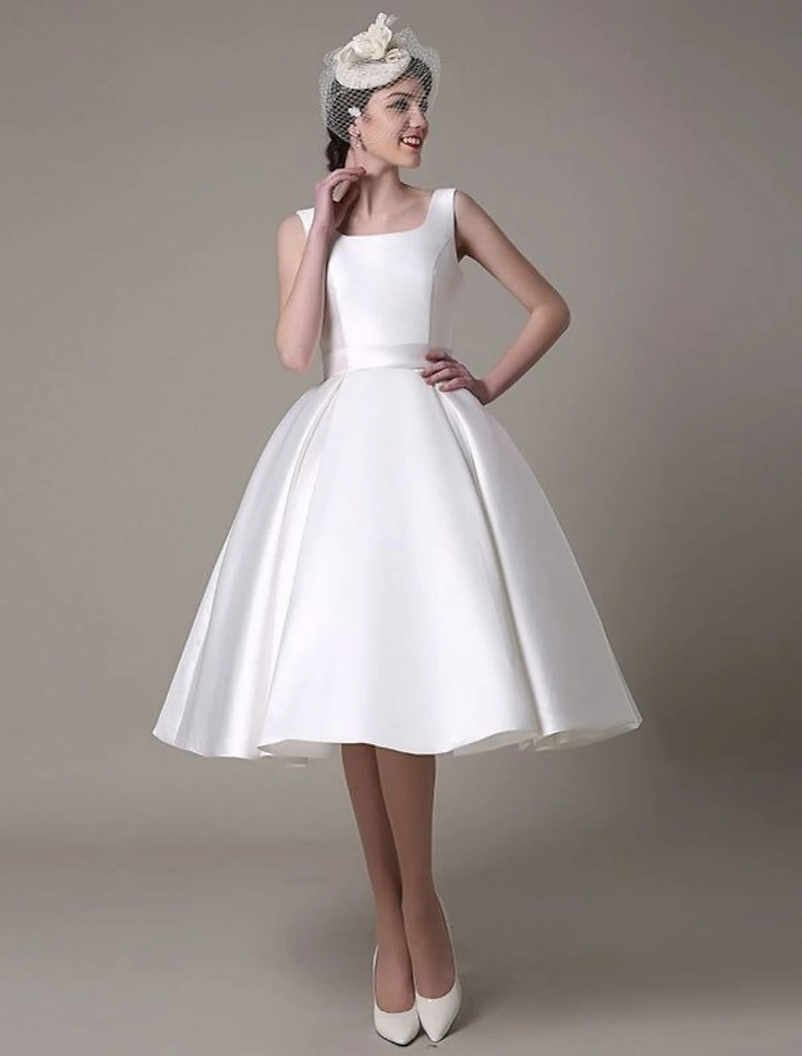 Elegant A-Line Cocktail Dress for Wedding Guest, Party & Special Occasions - Knee Length Sleeveless Square Neck Satin Dress with Pleats | Perfect for Evening Events, Bridal Showers & Formal Gatherings