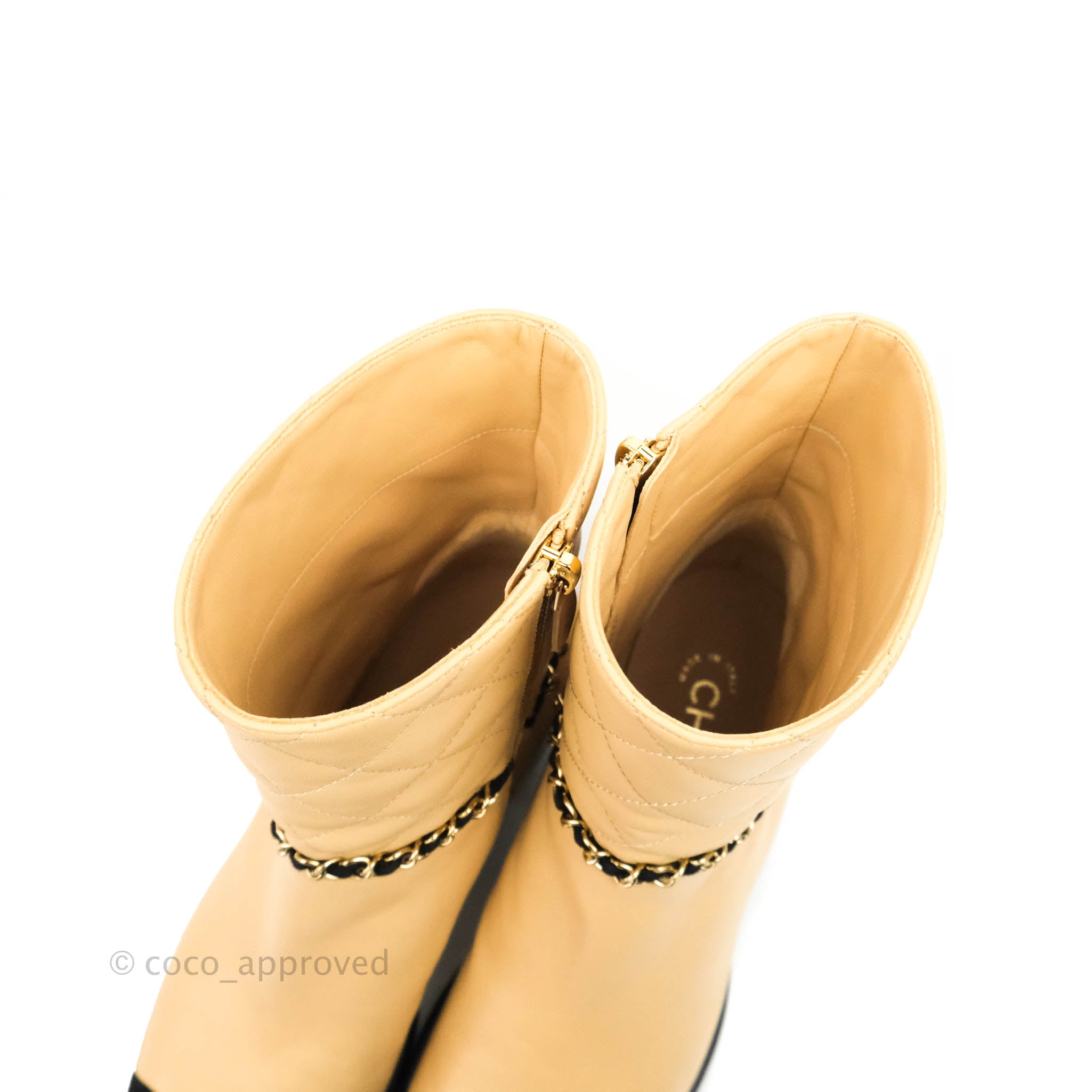 Chanel CC Cap Toe Ankle Boots in Beige Lambskin & Black Suede - Size 38.5 | Luxury Women's Fashion Booties for Evening Out & Office Wear