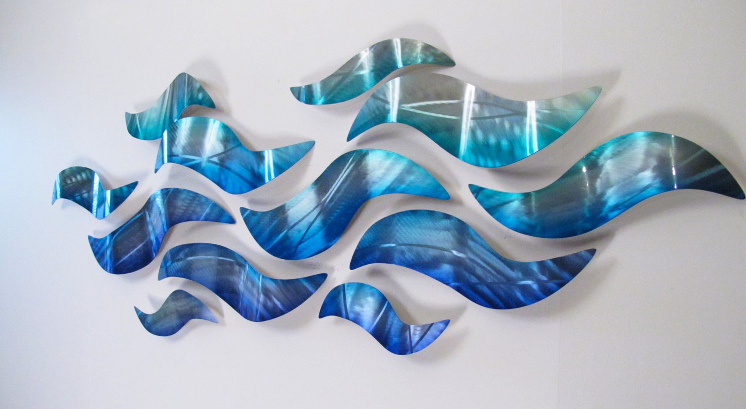 Modern Abstract Large Metal Wall Art Sculpture - Blue & Silver Rip Tide Metal Panel Painting for Living Room, Bedroom & Office Decor