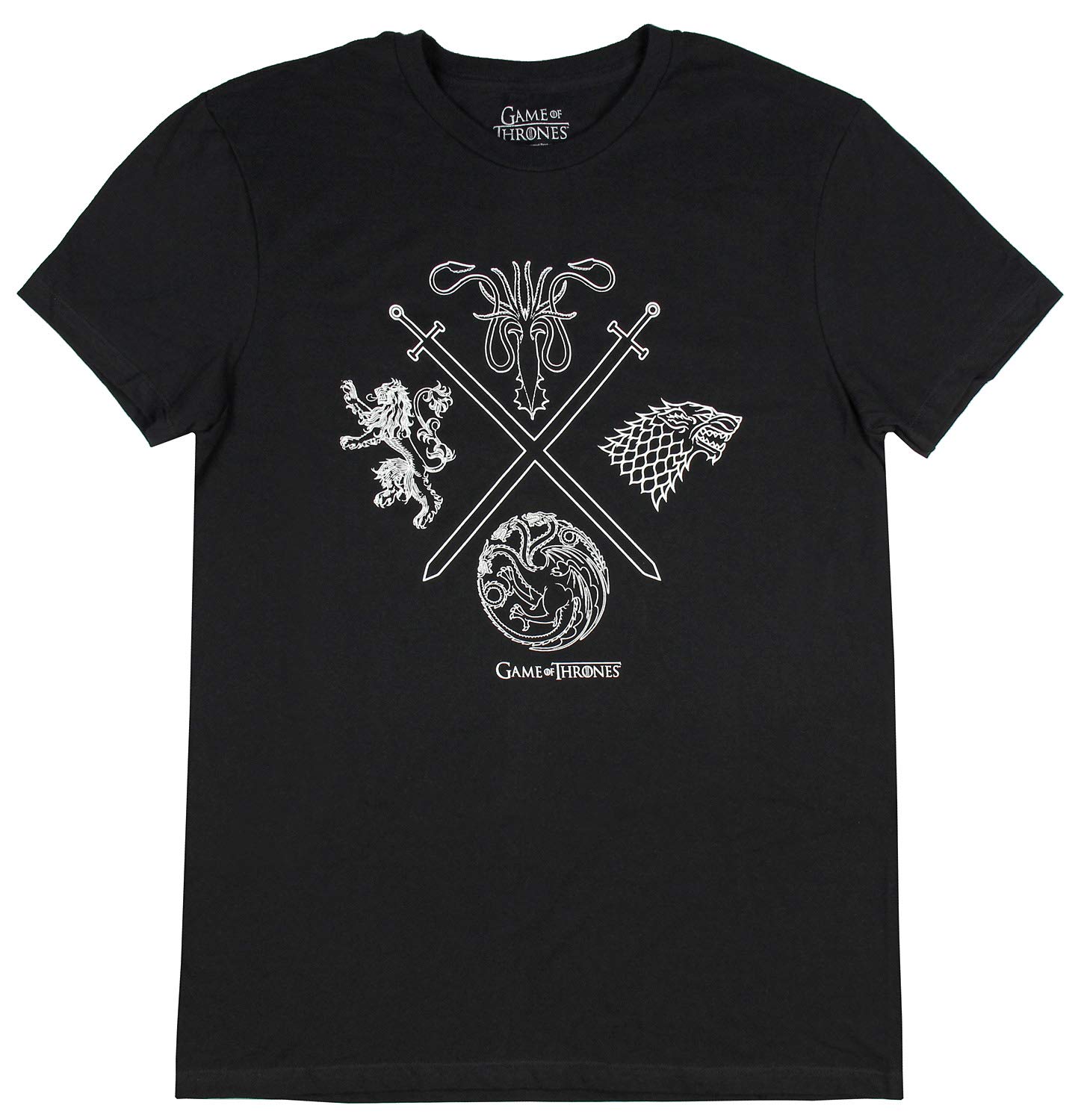 Game of Thrones T-Shirt for Men - Four Houses Crossed Swords Graphic Tee (Medium, Black) | Cool GOT Merch for Fans, Cosplay & Casual Wear