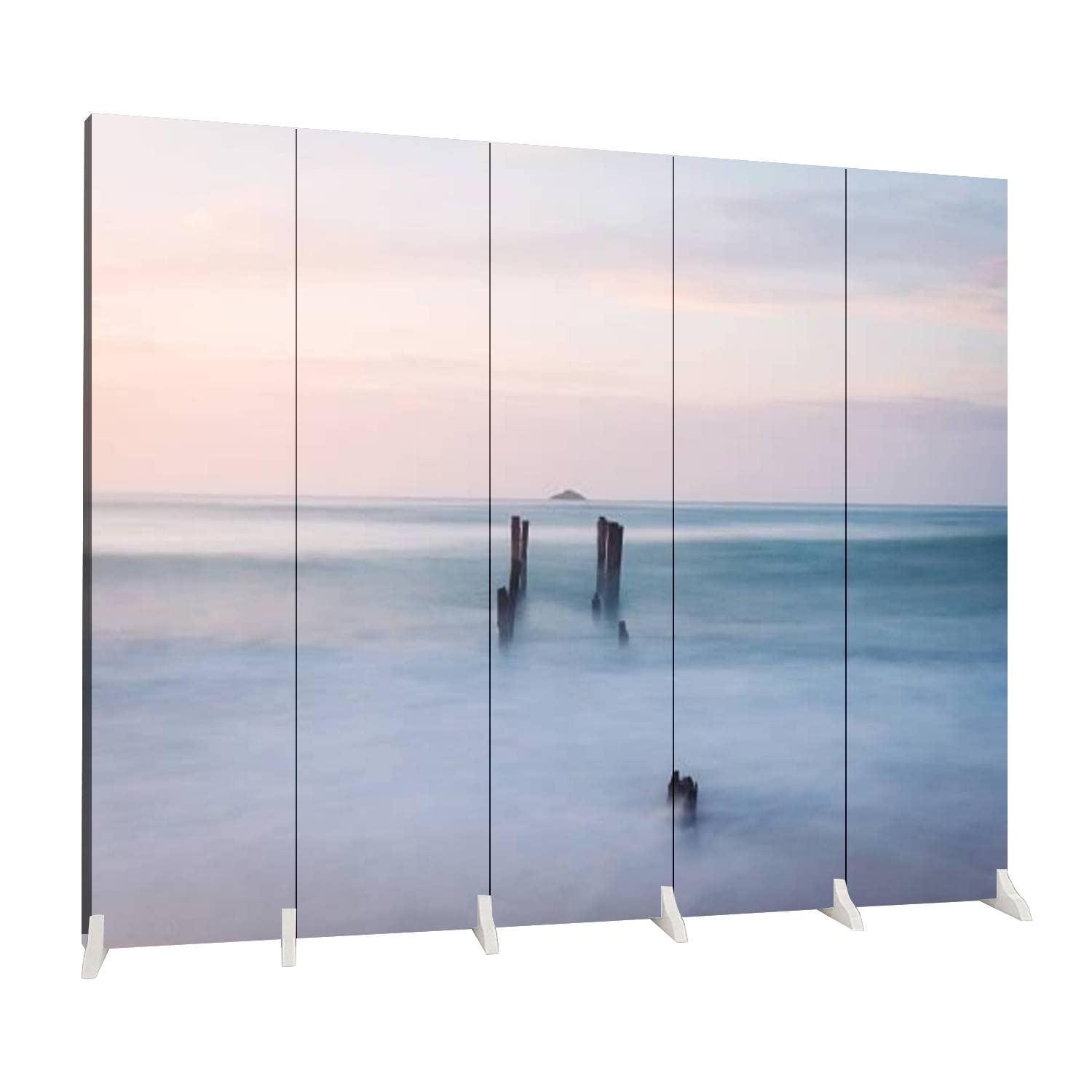 5-Panel Folding Room Divider - Freestanding Privacy Screen for Indoor/Outdoor Use - Beach, Home & Office Partition - Canvas Protective Wall Separator for Living Room, Bedroom, Patio & Events