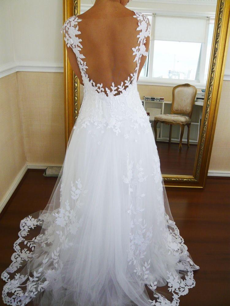 Elegant A-Line Cap Sleeve Nude Back Tulle Wedding Dress with Lace Appliques - Perfect for Bridal Gowns, Formal Events & Romantic Ceremonies