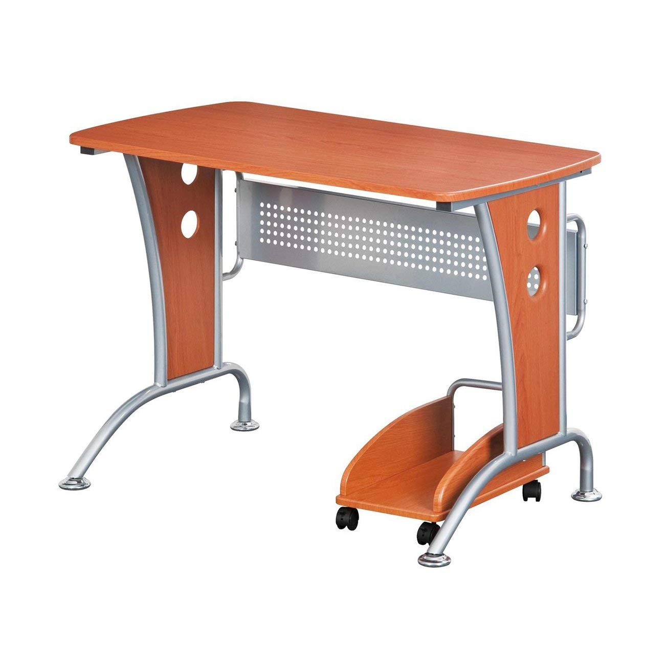 Modern Computer Desk with Mobile CPU Caddy - Dark Honey Finish | Ergonomic Home Office Desk for Work & Study | TECHNI MOBILI