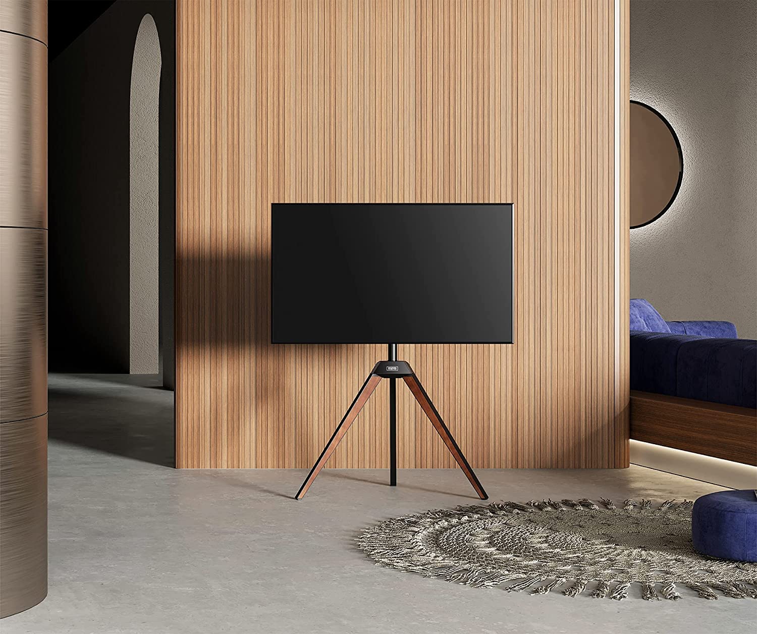 FITUEYES Picasso Series Corner TV Stand for 37-65 inch TVs - Modern Tripod Easel Design with Concealed Storage & Cable Management - Perfect for Living Room, Bedroom & Home Theater Setup