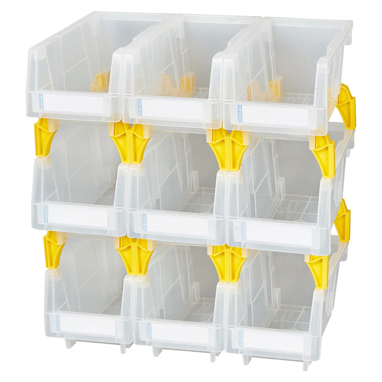 Clear Plastic Stackable Wall Mounted Storage Bins - Pack of 9 for Garage, Closet & Pantry Organization - Space Saving Hanging Storage Containers for Home, Office & Workshop