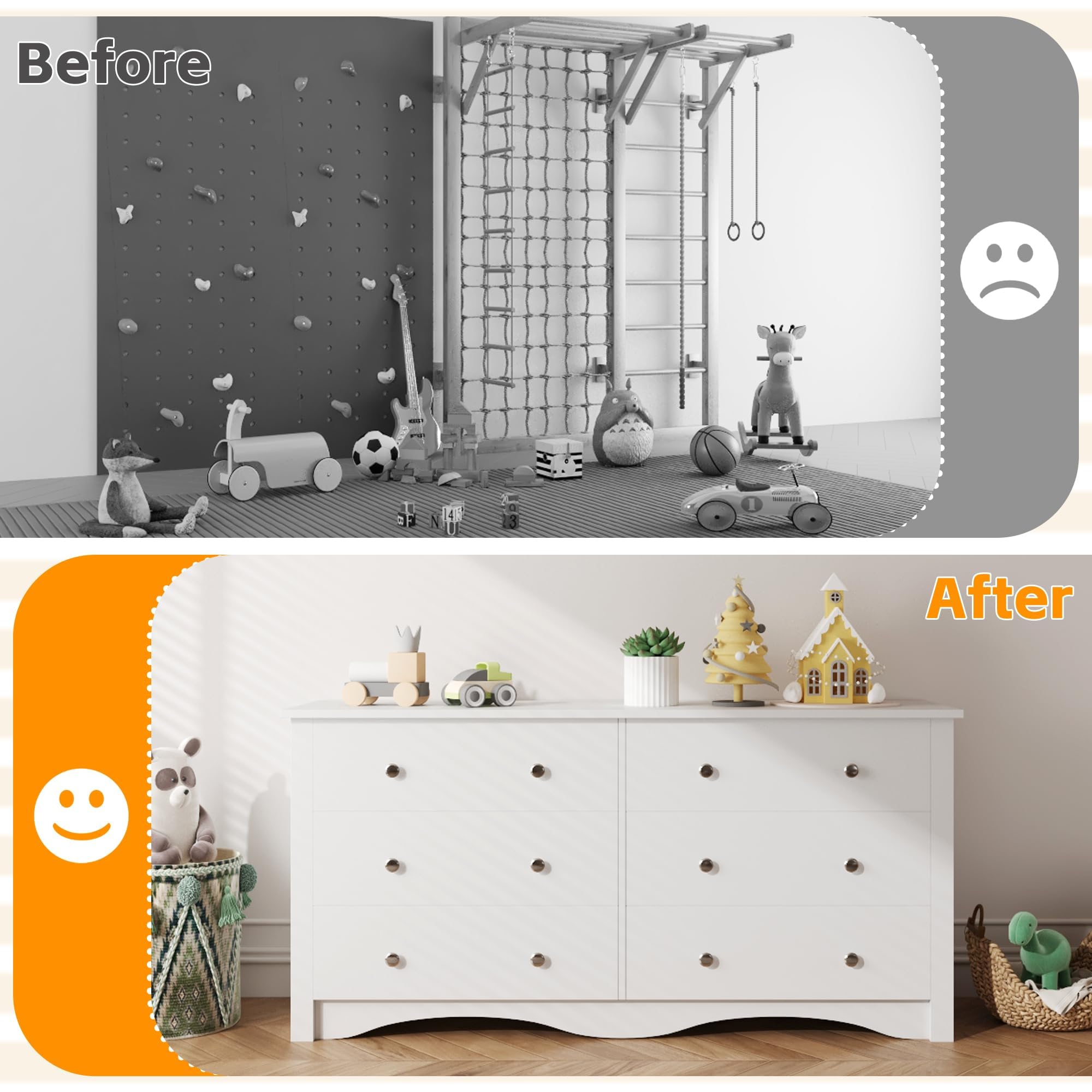 Furmax 6-Drawer Wooden Dresser for Bedroom & Living Room - White TV Stand with Storage for 65 Inch TVs - Perfect for Hallway, Entryway & Home Organization