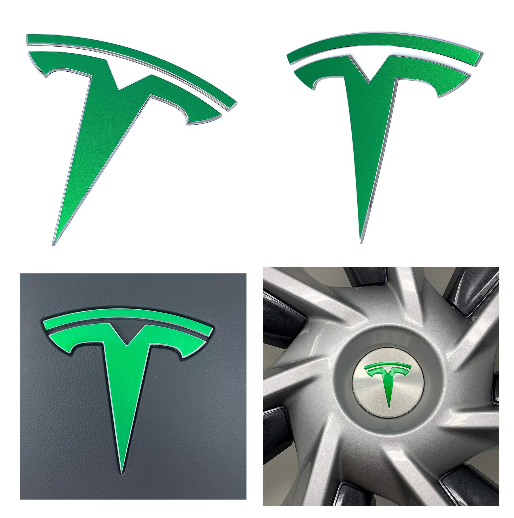 Premium Tesla Model Y Logo Decal Wrap - 11-Piece Gloss Green Vinyl Sticker Set for Car Customization | Perfect for Personalizing Your EV, Enhancing Style & Protecting Original Emblems