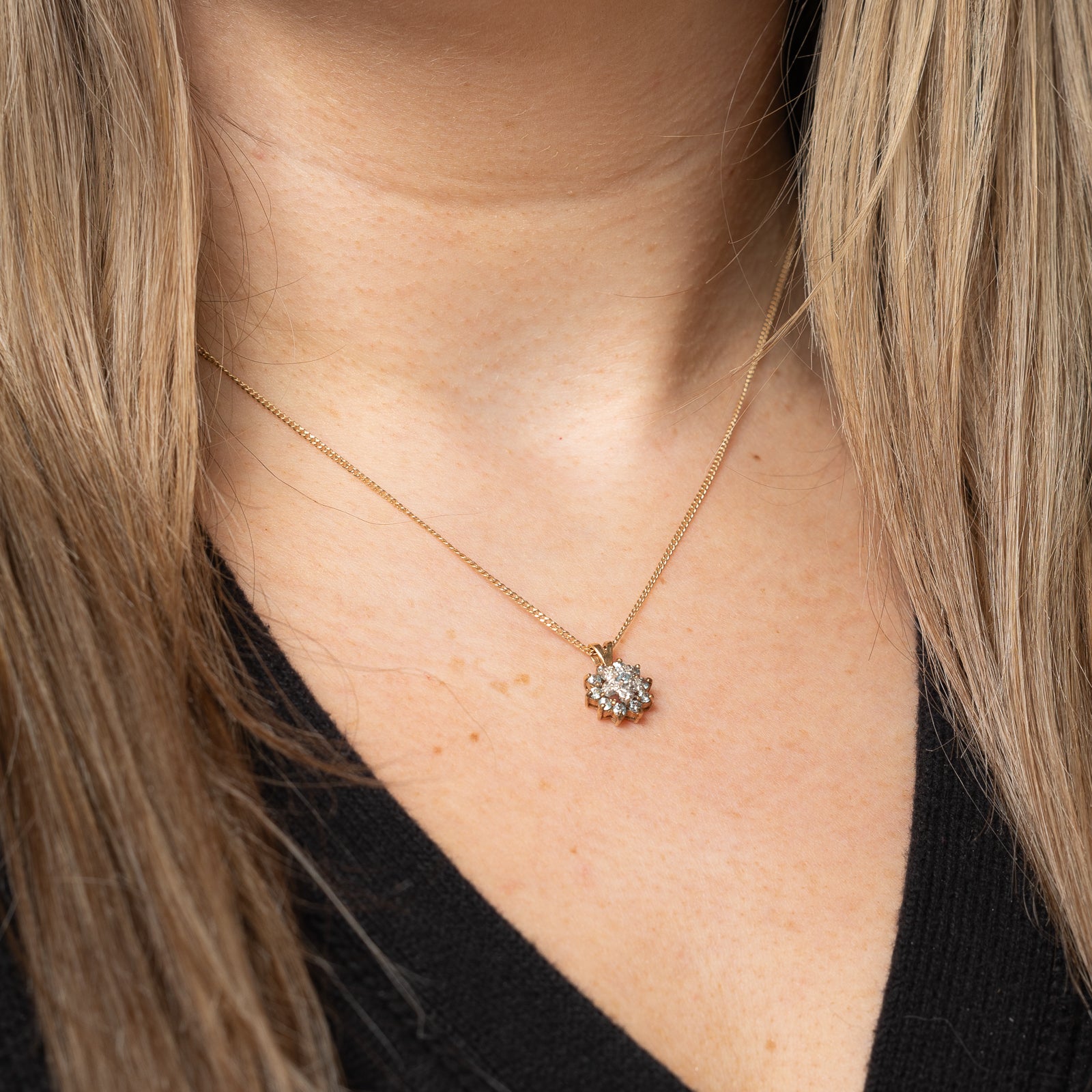 Exquisite 0.20ctw Topaz & Diamond Cluster Pendant Necklace | 0.005ctw Diamond Accents | Elegant Jewelry Gift for Women | Perfect for Weddings, Anniversaries & Special Occasions