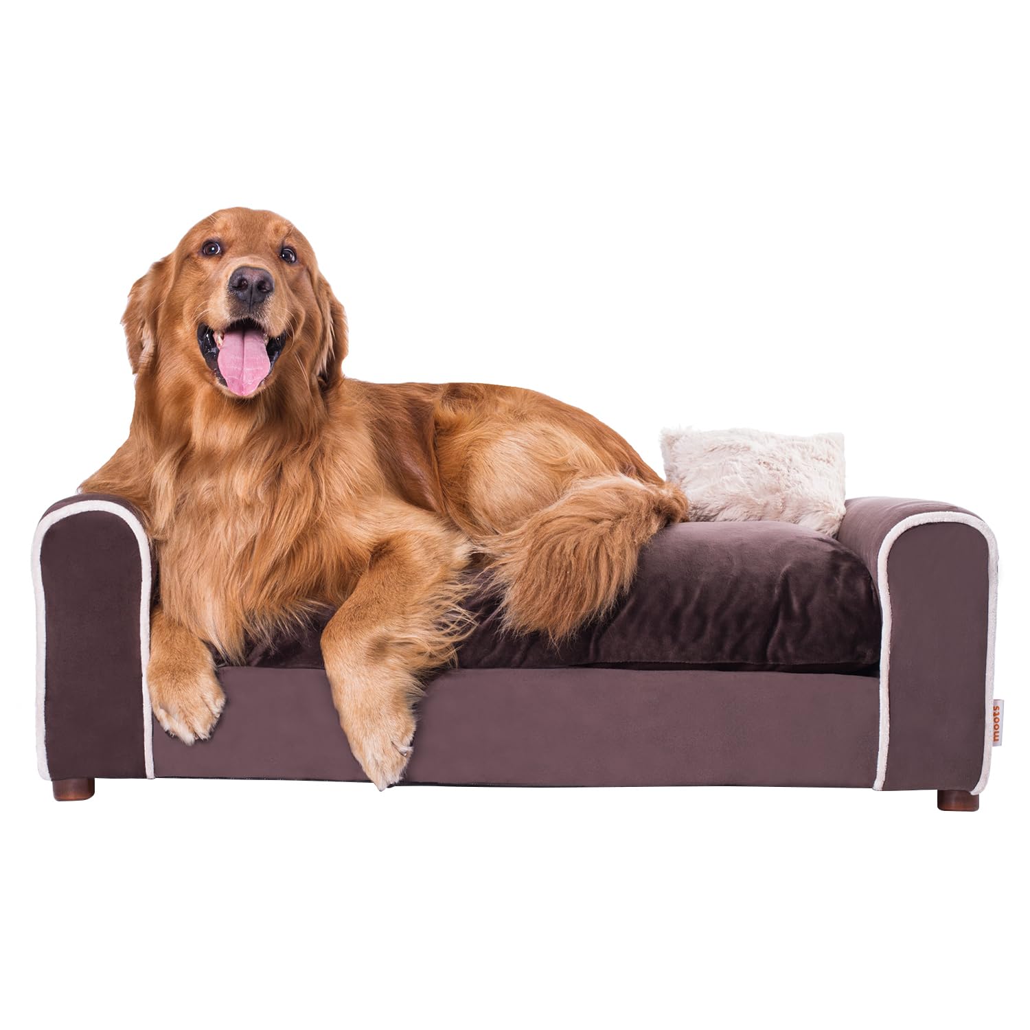 Premium Moots Furry Pet Lounge - Large Deluxe Dog Bed with 2 Comfort Pillows, Washable Chocolate Brown Pet Sofa for Small to Medium Dogs - Perfect for Living Room, Bedroom & Pet-Friendly Spaces