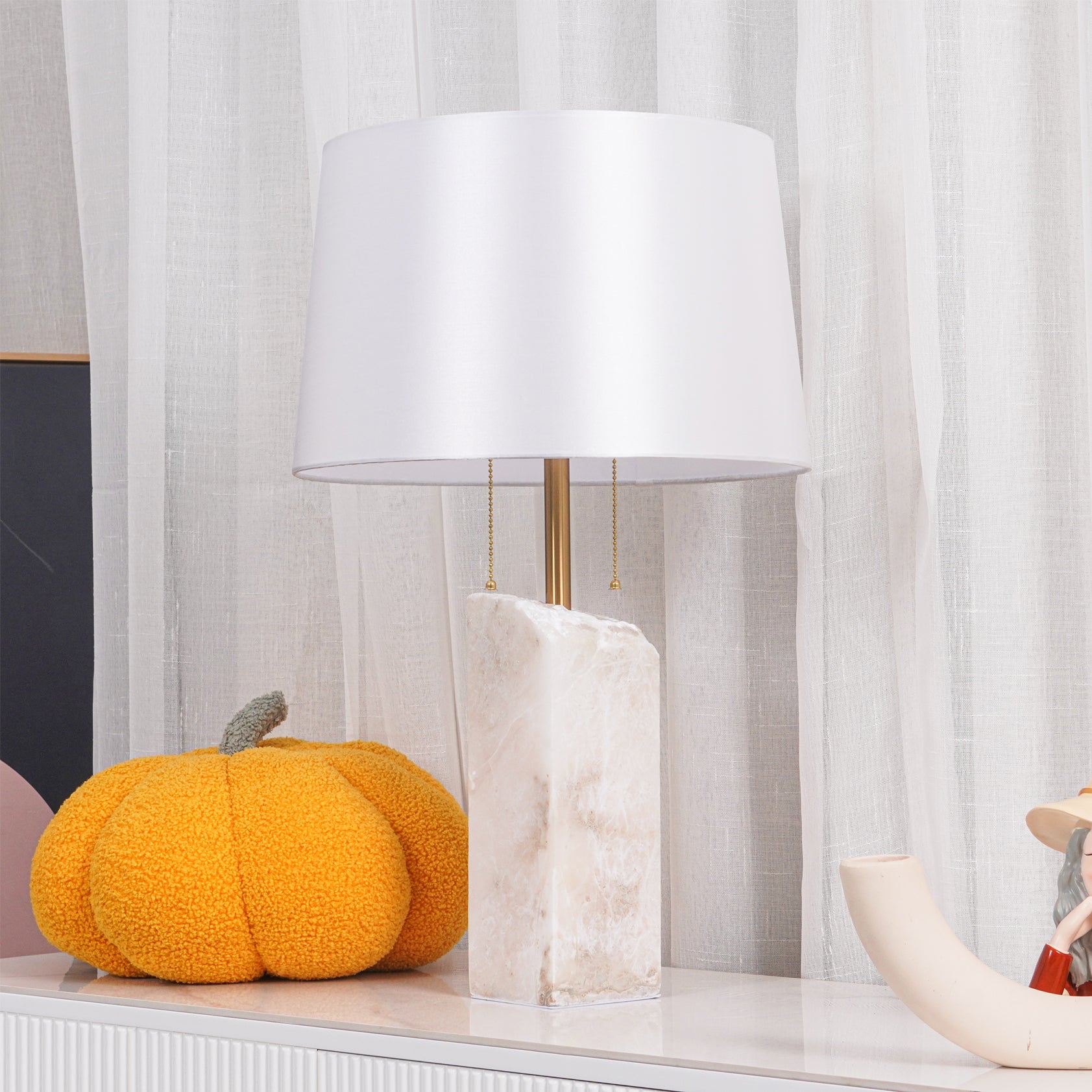 Handmade Raw Alabaster Table Lamp - Natural Stone Nightstand Light for Bedroom, Living Room & Office Decor - Dimmable Warm White Lighting for Relaxation & Ambience