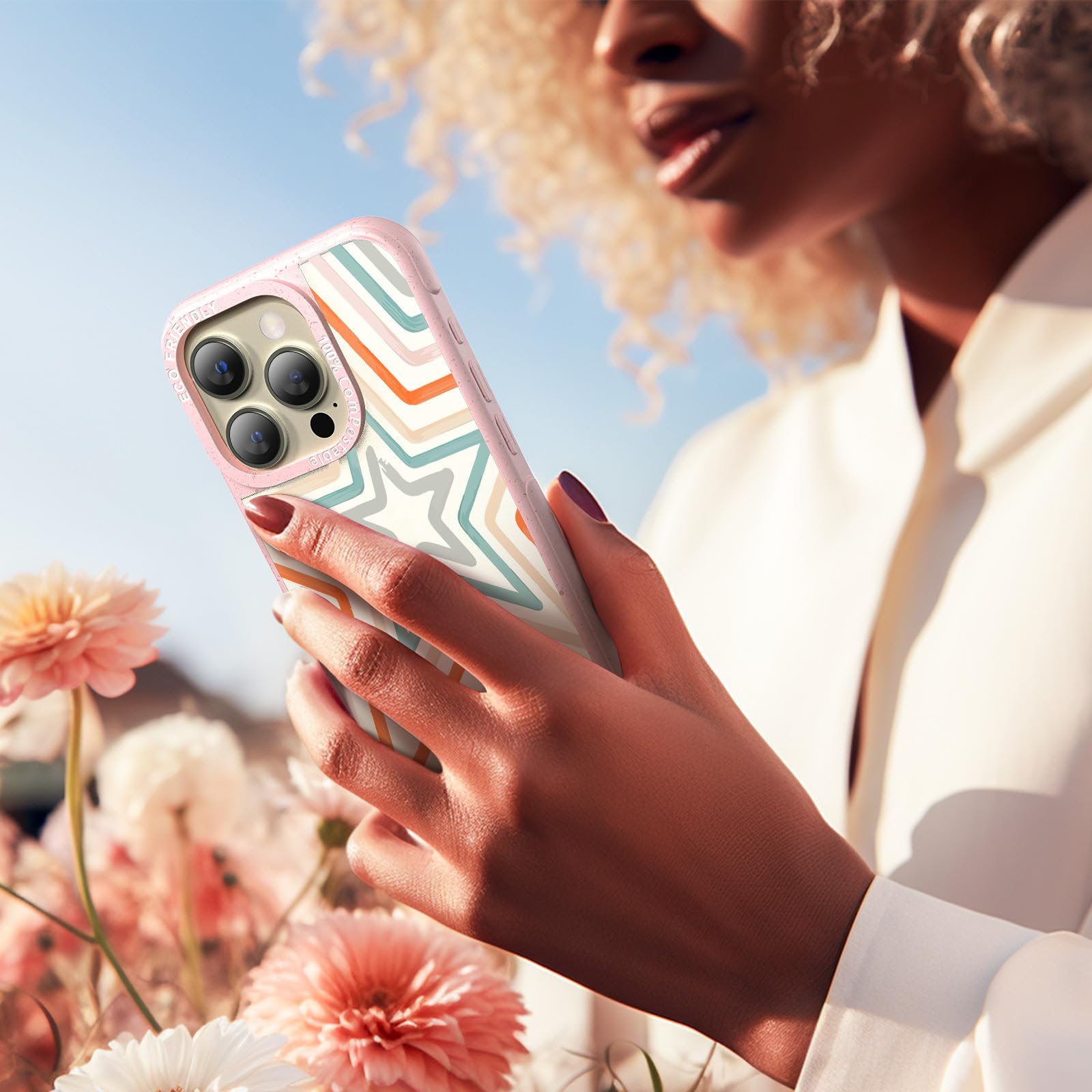Eco-Friendly Plant-Based iPhone 15 Pro Case (6.1 Inch) - Cute Star Pattern Matte Cover for Women & Girls | Perfect Gift for Nature Lovers & Daily Protection