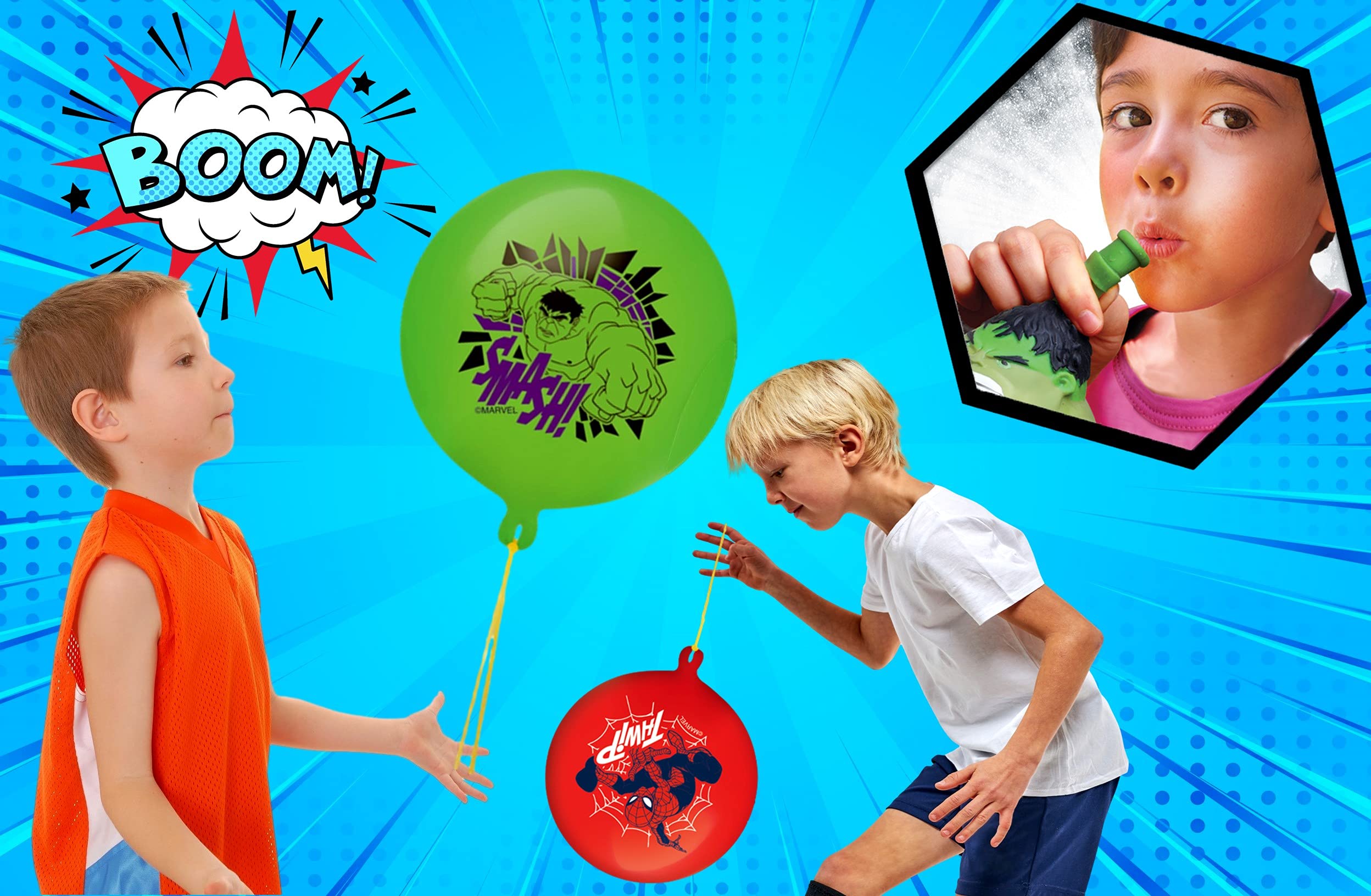 Marvel Avengers & Spiderman Giant Punch Balloons for Kids - 6 Pack Inflatable Bouncy Rubber Punching Balls | Superhero Party Favors, Birthday Goodie Bag Stuffers, Outdoor Play & Indoor Activity Toys for Boys & Girls Ages 4-8
