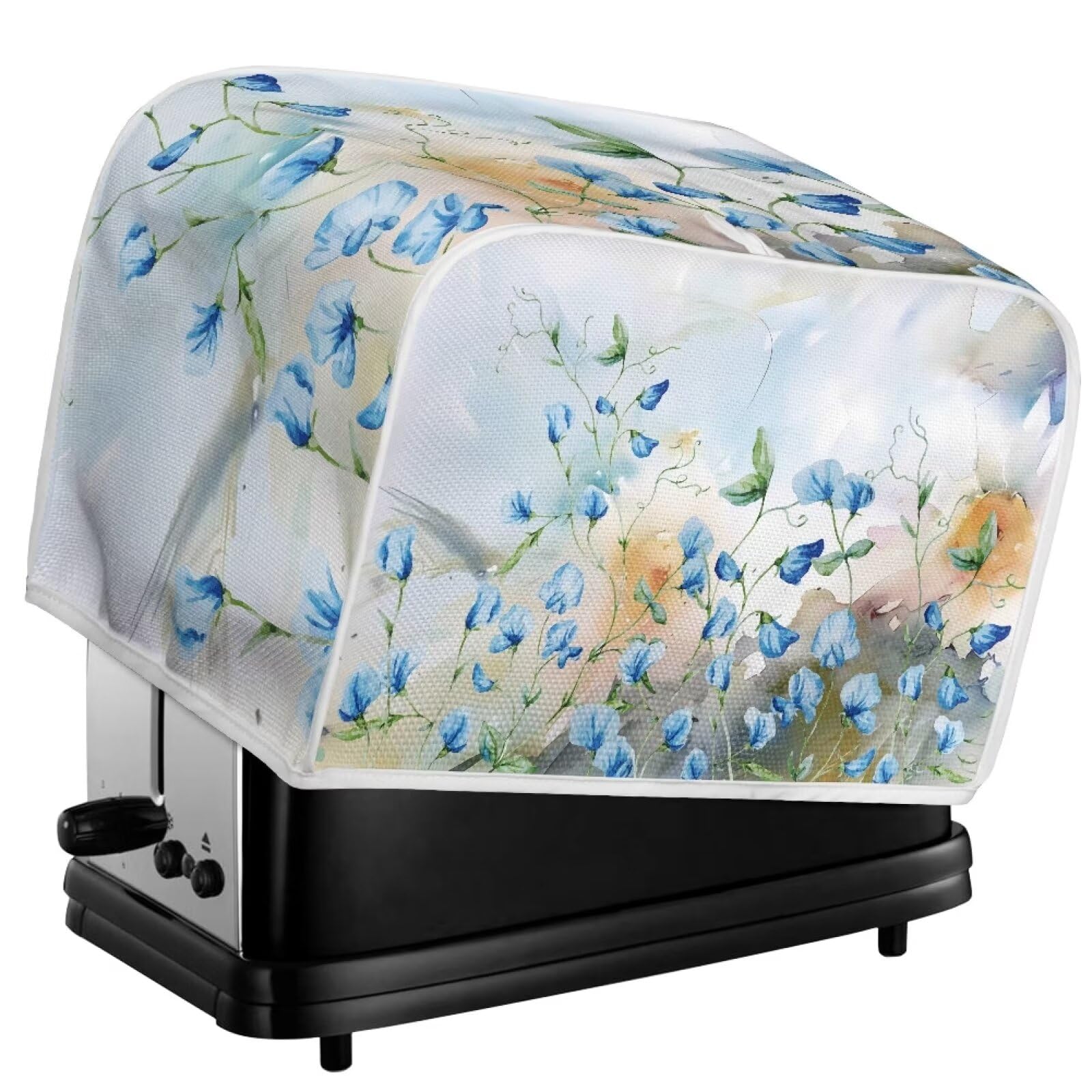 ZDCUSTOM Blue Flower 4-Slice Toaster Cover - Stain Resistant & Washable Small Appliance Cover for Kitchen, Bread Maker, Coffee Machine - Perfect for Home, Office, or Restaurant Use