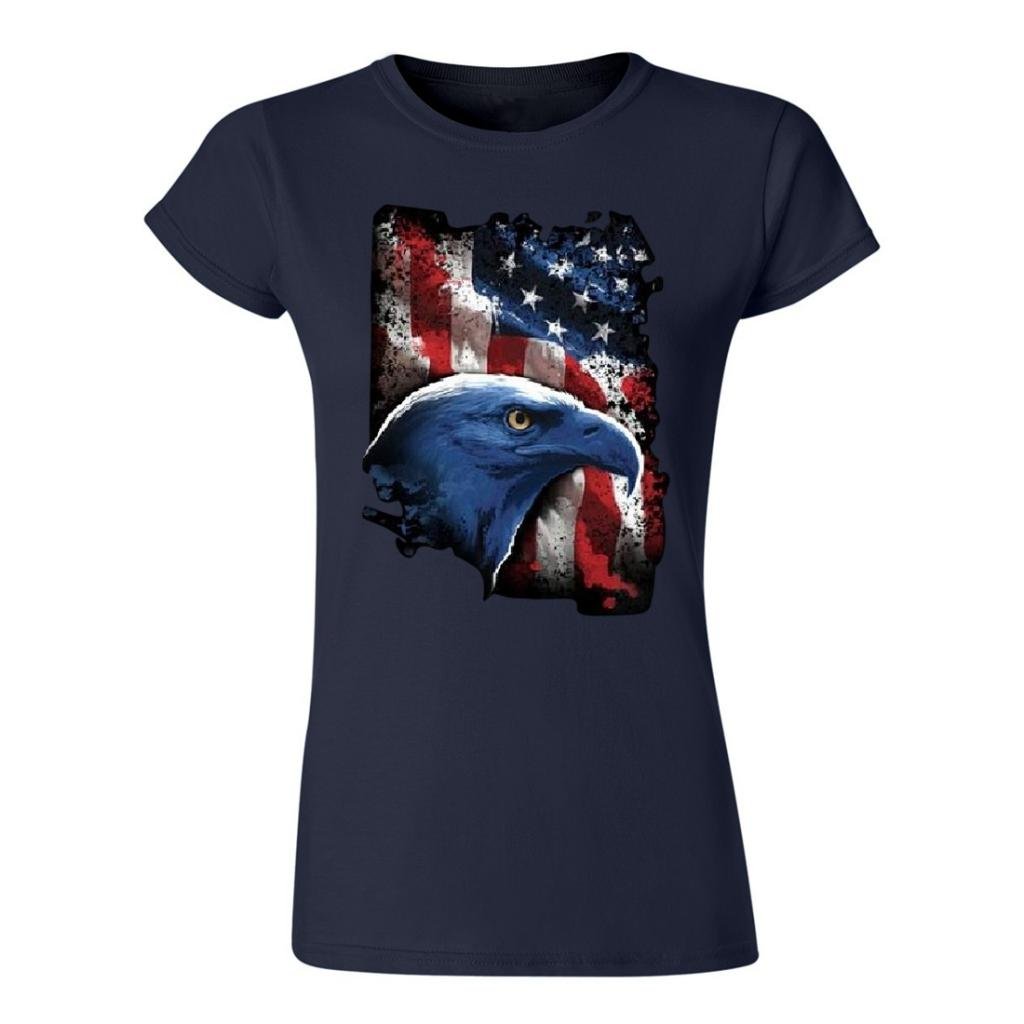 USA Flag & Bald Eagle Women's Fitted T-Shirt - Patriotic American Pride Tee for 4th of July, Veterans Day & Outdoor Events