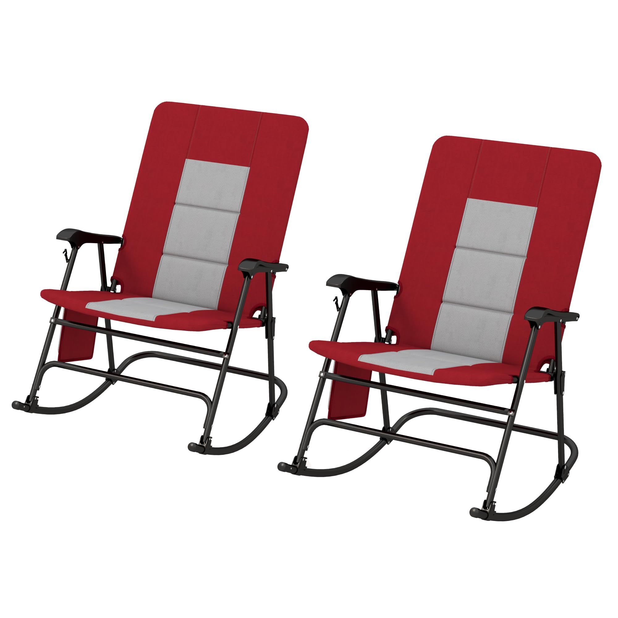 Tangkula Folding Rocking Chair Set - 350 lbs Capacity Foldable Camping Chair with Padded Seat, High Back & Armrests | Portable Indoor Outdoor Rocking Chair for Patio, Lawn, Backyard, Beach & Camping (Red)