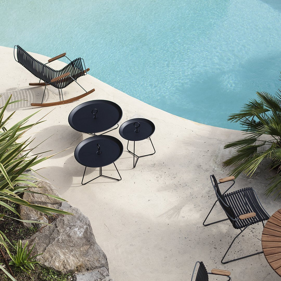 Sturdy Eyelet Outdoor Tray Table - Portable Side Table for Patio, Garden, Pool & Camping - Rust-Resistant Metal Drink Holder with Convenient Handle