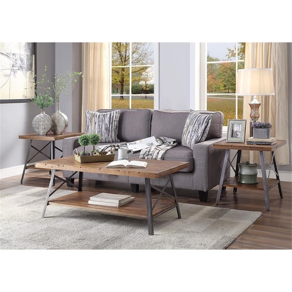 Acme Ikram Rectangular Wooden Coffee Table - Weathered Oak & Black Finish - Modern Living Room Furniture for Home Decor & Small Space