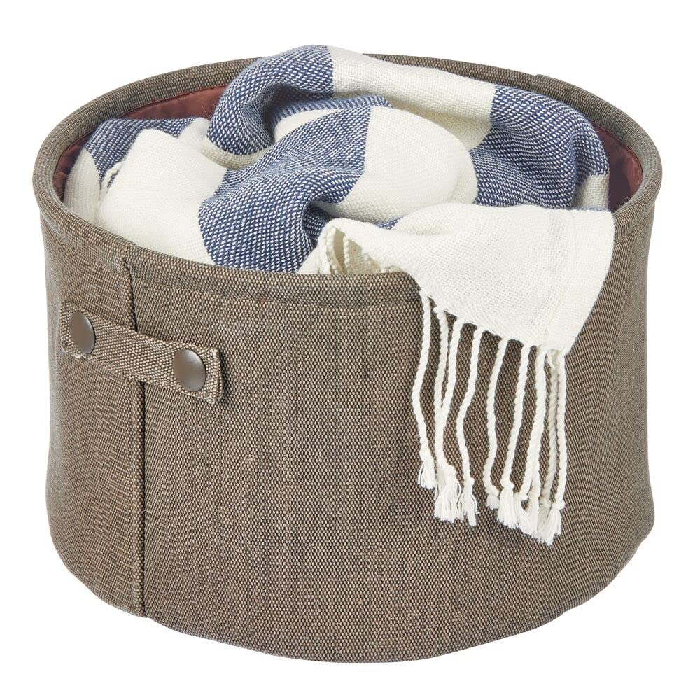 mDesign Soft Cotton Fabric Bathroom Storage Bin with Handles - 2 Pack Organizer for Towels, Toilet Paper Rolls & Bathroom Essentials - Perfect for Closets, Cabinets, Shelves - Textured Weave in Espresso Brown - Ideal for Bathroom Organization & Home Storage Solutions