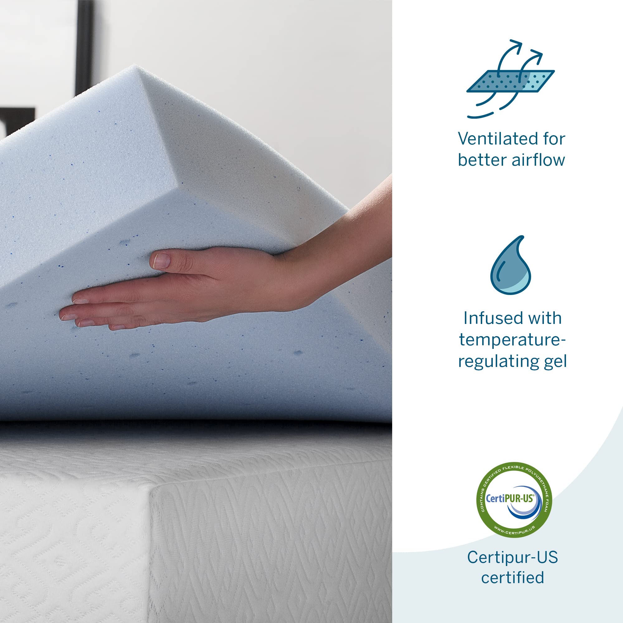 LUCID 4 Inch Gel Memory Foam Mattress Topper - Ventilated Cooling Design, Ultra Plush Comfort, CertiPUR-US Certified, Full Size, Blue - Perfect for Hot Sleepers & Pressure Relief in Bedrooms, Guest Rooms & Dorms