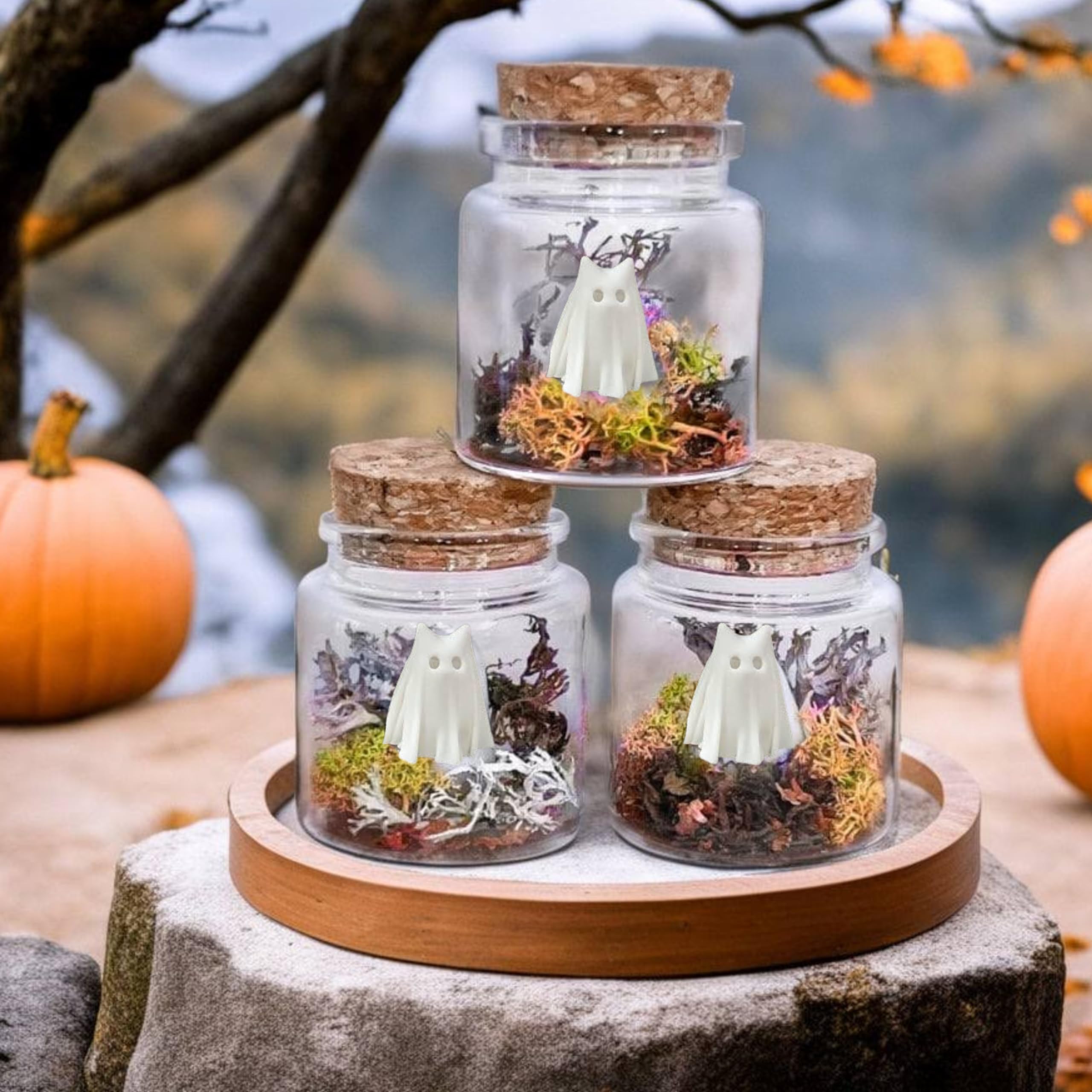 Glow-in-the-Dark Ghost in a Jar - Spooky Pet Decor for Halloween