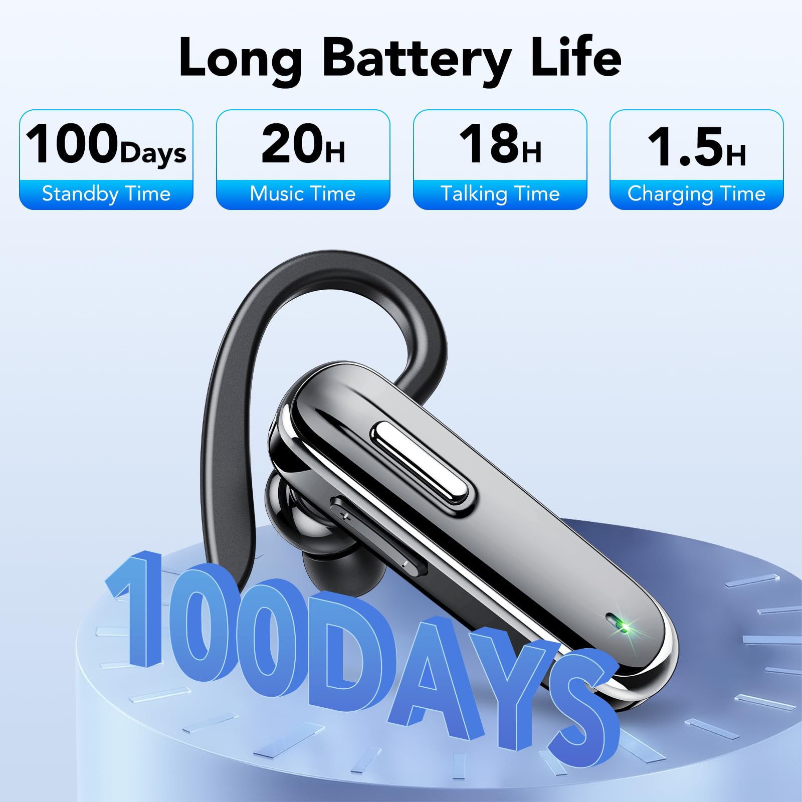 IKG Wireless Bluetooth Headset with CVC8.0 Noise Cancelling Dual Mic, 25H Playtime & USB-C Fast Charging - Hands-Free Earpiece for iPhone, Android, PC (Ideal for Driving, Office Calls & Online Meetings)