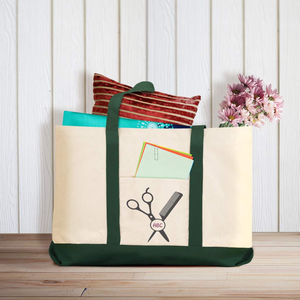 Personalized Monogram Canvas Tote Bag for Women - Custom Hairdresser & Beach Shopping Bag - Durable Eco-Friendly Reusable Grocery Tote for Work, Travel & Beach Outings