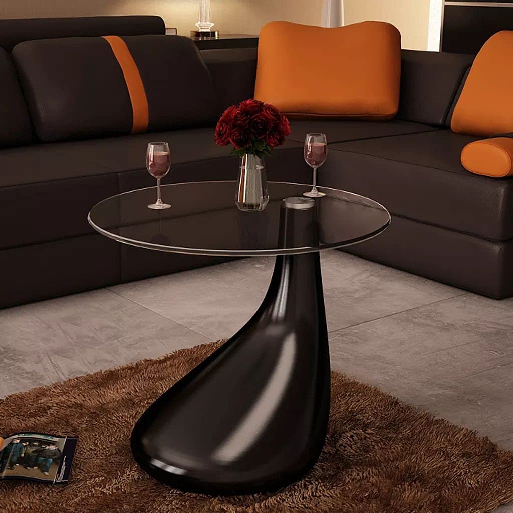 Modern High Gloss Round Glass Coffee Table - White & Black End/Side Tables for Living Room - Perfect for Small Spaces, Apartments & Contemporary Home Decor