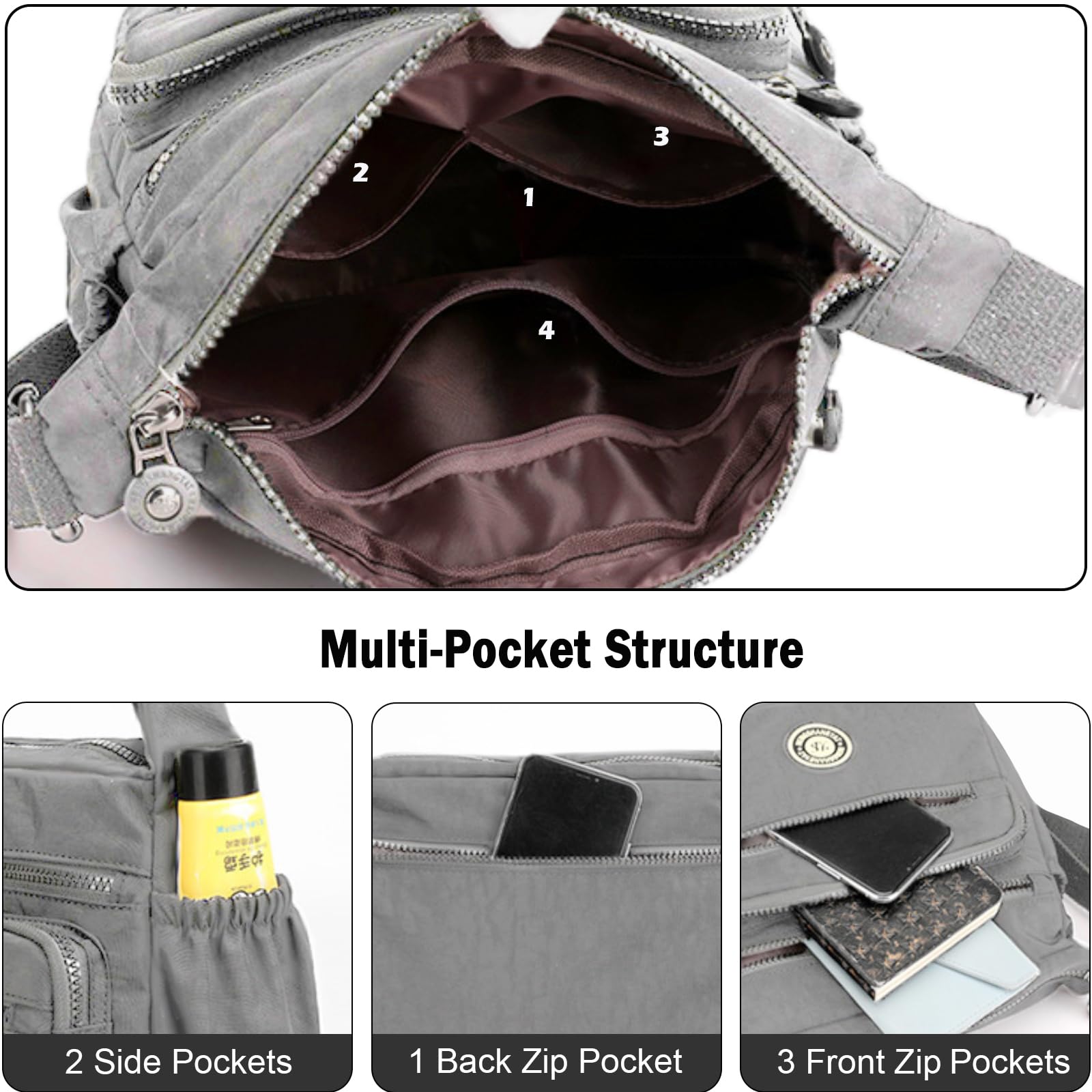 Stylish Women's Shoulder Bag - Multi-Pocket Crossbody Purse with Waterproof Nylon Material for Daily Use, Travel & Work | Fashionable Ladies Tote Handbag for Office, Shopping & Weekend Outings