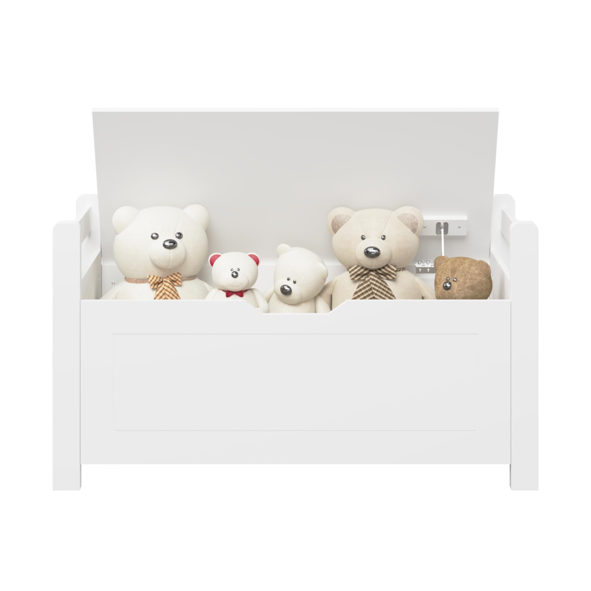 **Kids Wooden Toy Chest with Safety Hinged Lid - Children's Toy Storage Organizer, Playroom Furniture for Boys & Girls (White with Cushion) - Perfect for Bedroom, Nursery, or Playroom Organization**