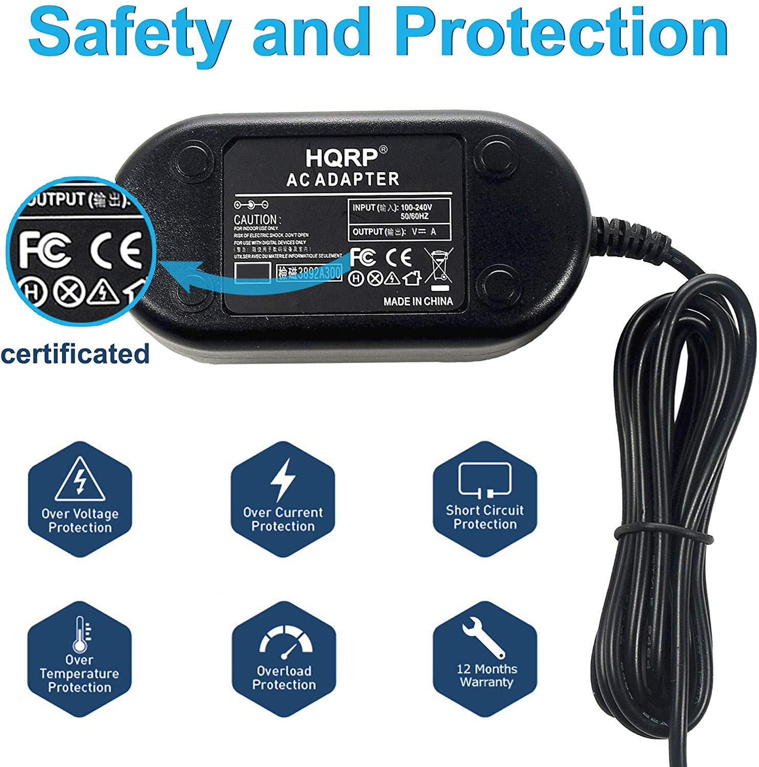 HQRP AC Adapter Charger for Samsung Camcorder Models AA-E9, AA-E8, SC-DX103, SC-HMX10C, SC-D382, SC-D450, SC-MX20 Series - Power Supply Replacement for Travel, Home & Professional Video Recording