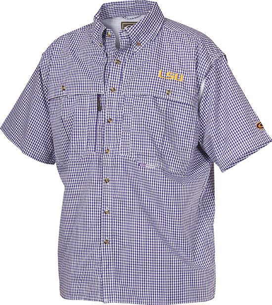 LSU Plaid Wingshooter's Shirt for Men - Short Sleeve Hunting Shirt - Comfortable & Durable Outdoor Shirt for Hunting, Fishing & Casual Wear