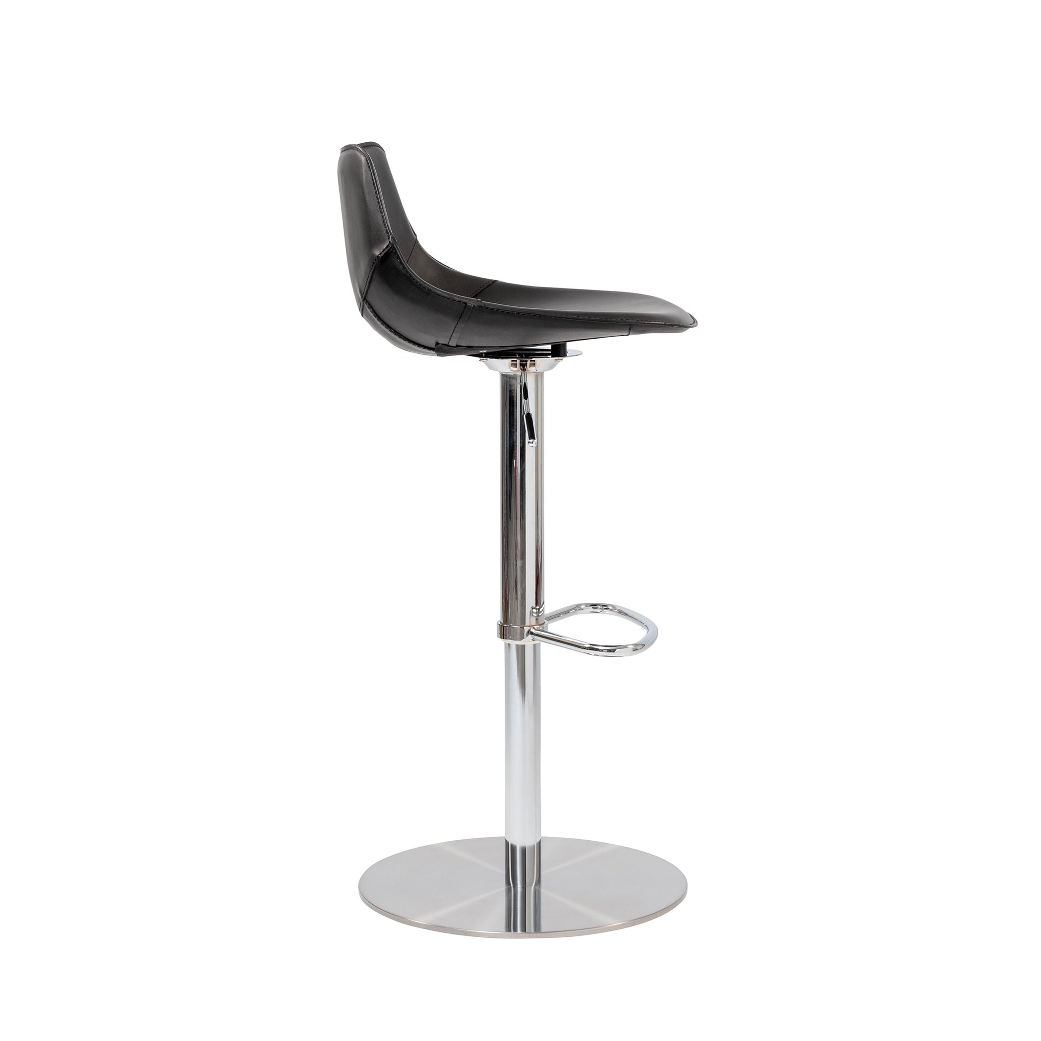Rudy Adjustable Swivel Bar Stool - Black Leather Seat with Brushed Stainless Steel Base - Perfect for Kitchen Islands, Home Bars & Counter Height Dining