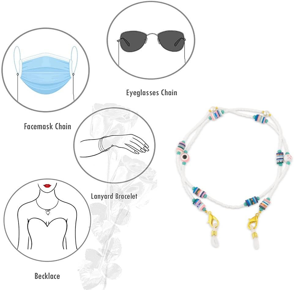Stylish Evil Eye Beaded Eyeglass Chain Lanyard for Women - Adjustable Mask Holder Strap with Clay Beads - Perfect for Reading Glasses, Face Masks & Fashion Accessories