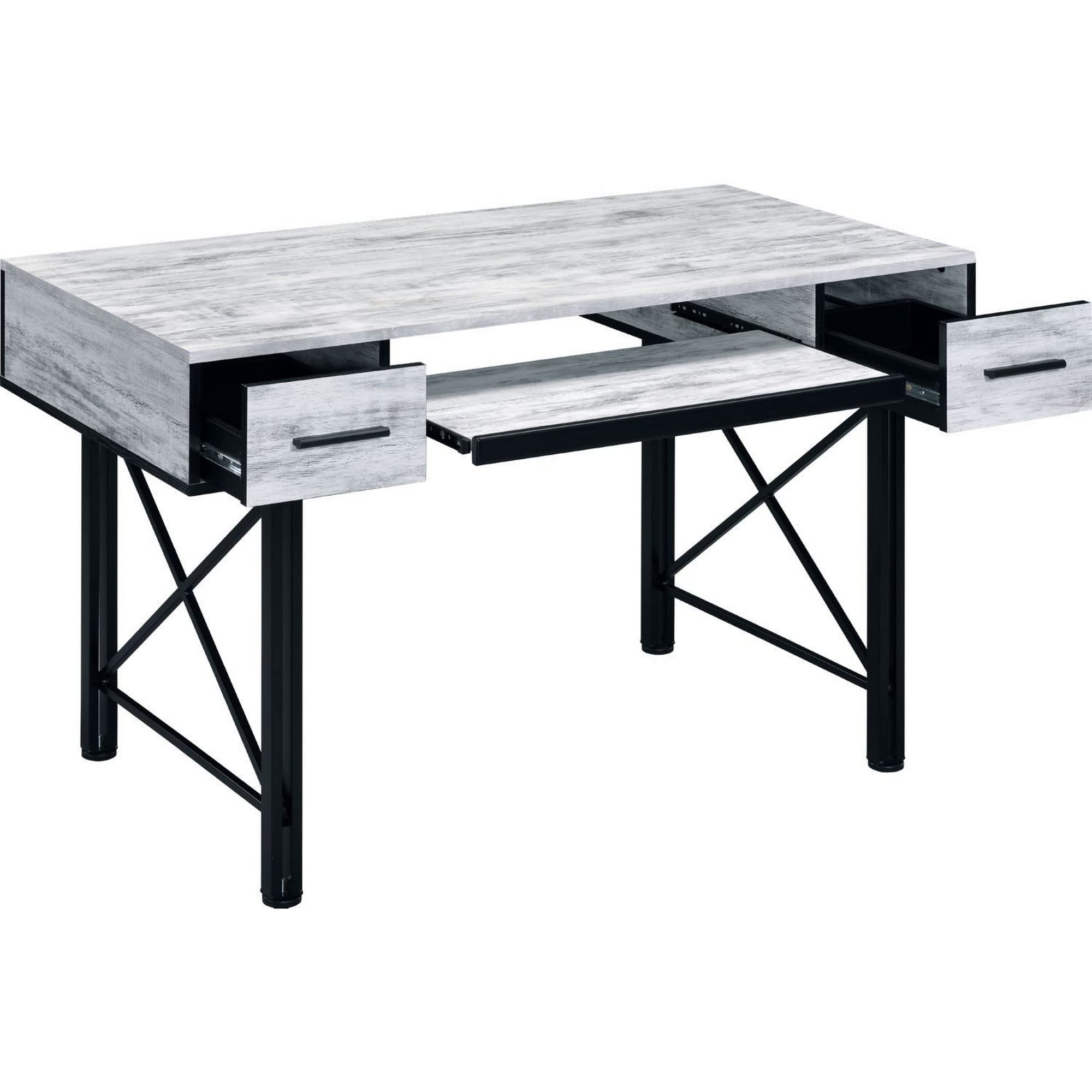 Benjara BM250191 Modern Computer Desk with 2 Storage Drawers & Keyboard Tray - Brown, Gray & Black Home Office Desk for Small Spaces | Perfect for Remote Work, Gaming & Study
