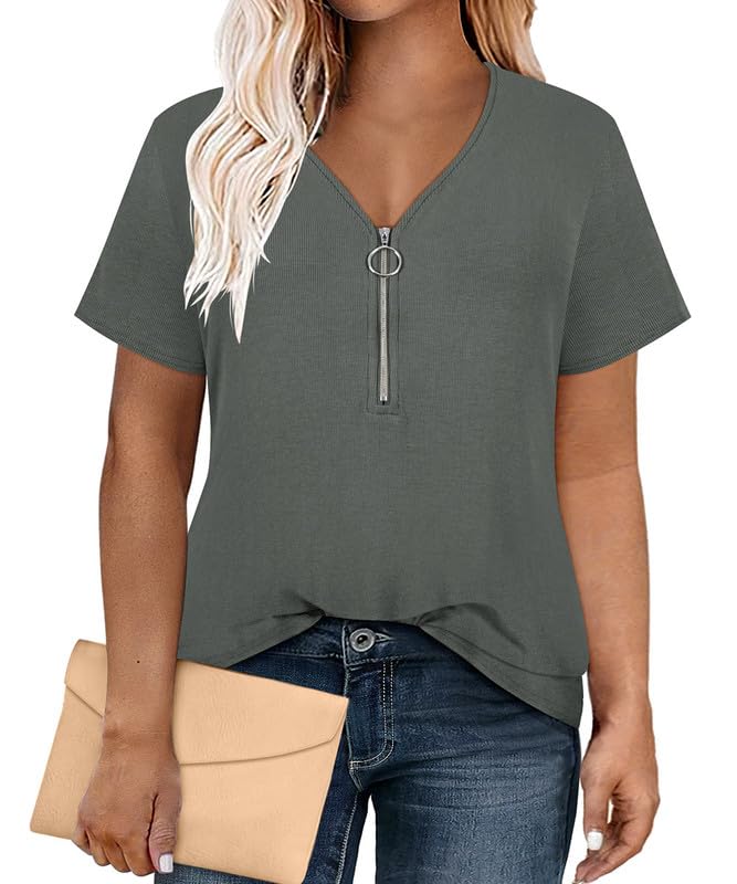 RITERA Women's Plus Size Polo Shirt - V Neck Zipper Tunic Top for Office & Business | Professional Work Blouse with Collar | Dressy Casual Wear for Work, Meetings & Business Events