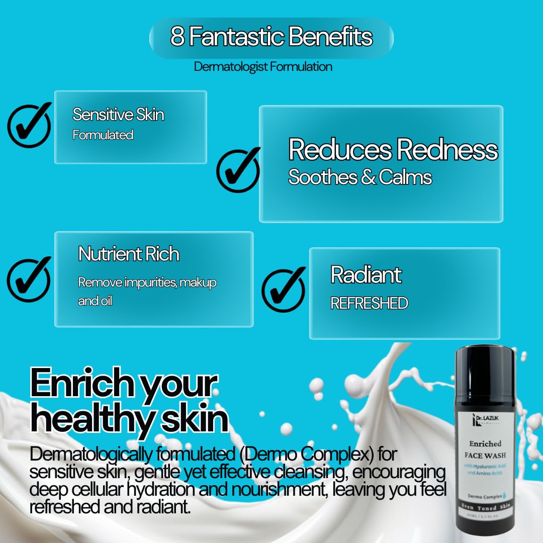Hydrating Face Wash with Hyaluronic Acid & Amino Acids for Normal to Dry Skin - Gentle Daily Cleanser for Soft, Glowing Skin | Perfect for Morning & Night Routine